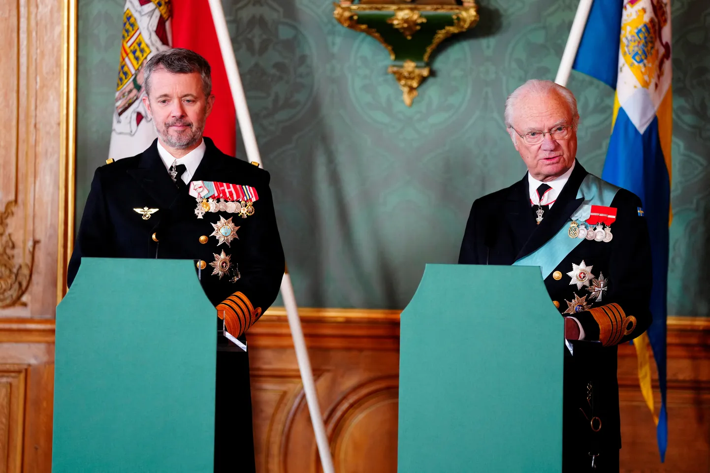 Taani kuningas Frederik X ja Rootsi monarh Carl XVI Gustaf.