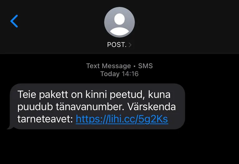 Kuvatõmmis saadud SMSist.