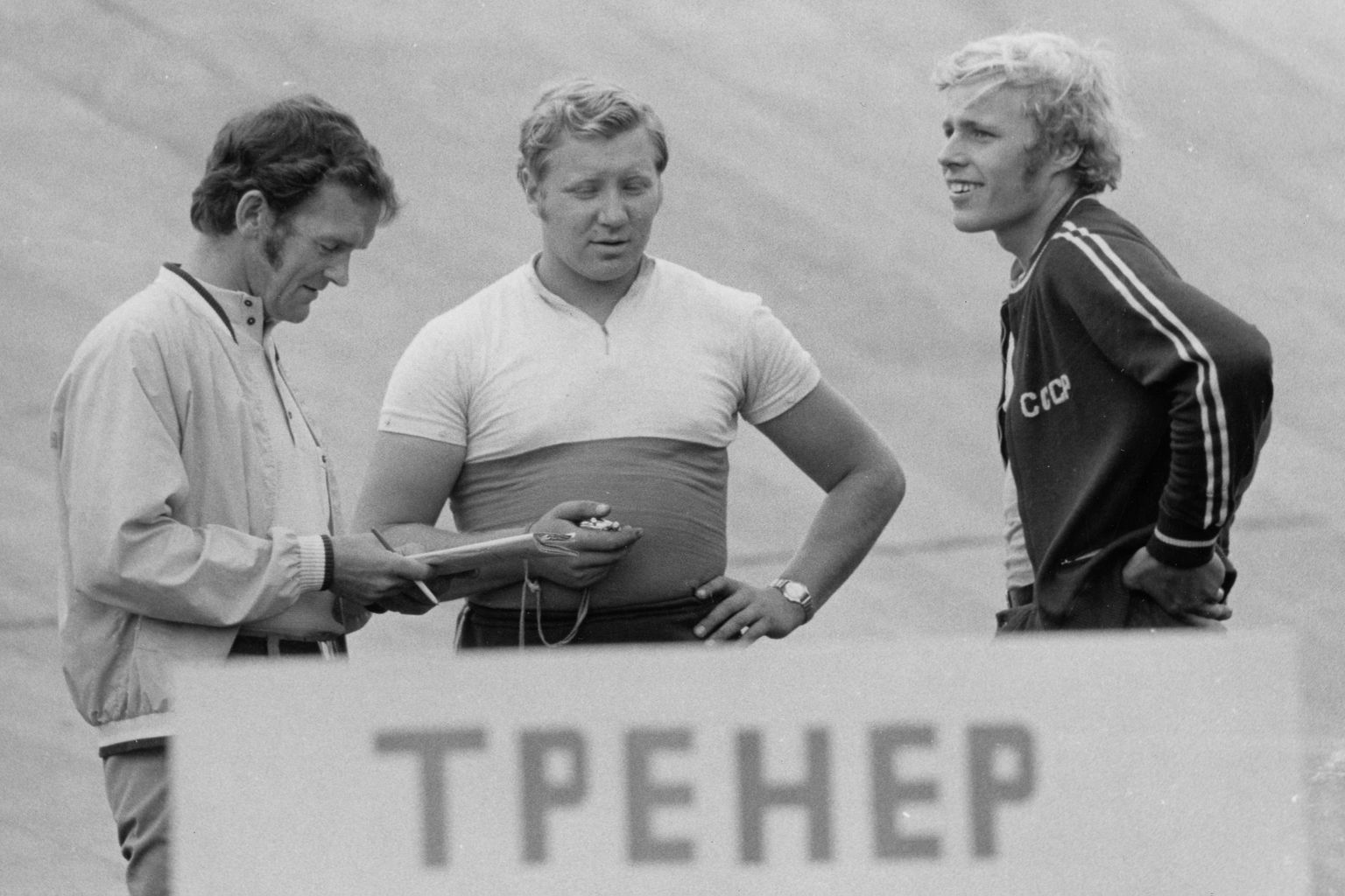 Tööhoos üleliidulistel võistlustel Leningradis (1977). Vasakult Rein Kirsipuu, Väino Lipard, Raivo Johanson.
