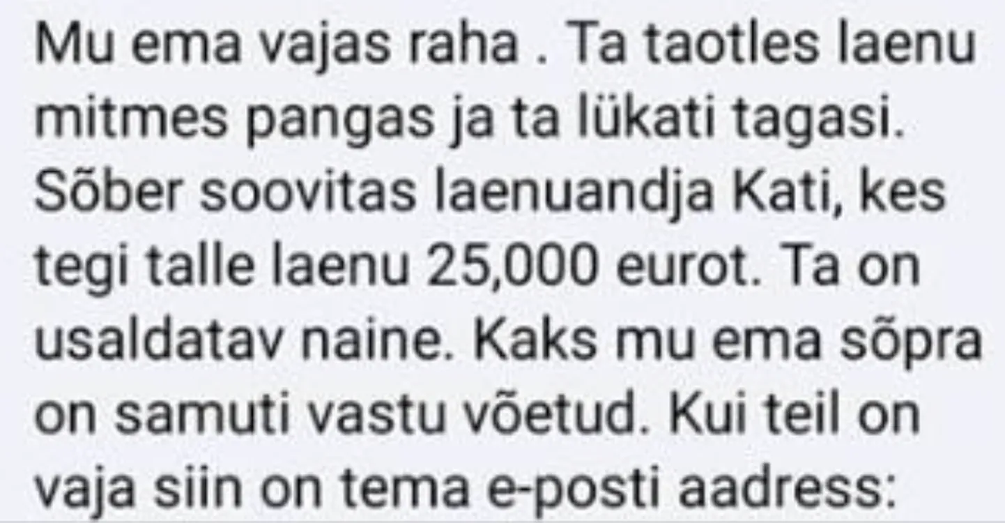 Veebikonstaabel Maarja Punak jagas postitust, millega üritatakse kergeusklikelt raga välja petta.