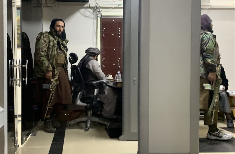 Taliban soldiers in Ministry of Information and Culture.
