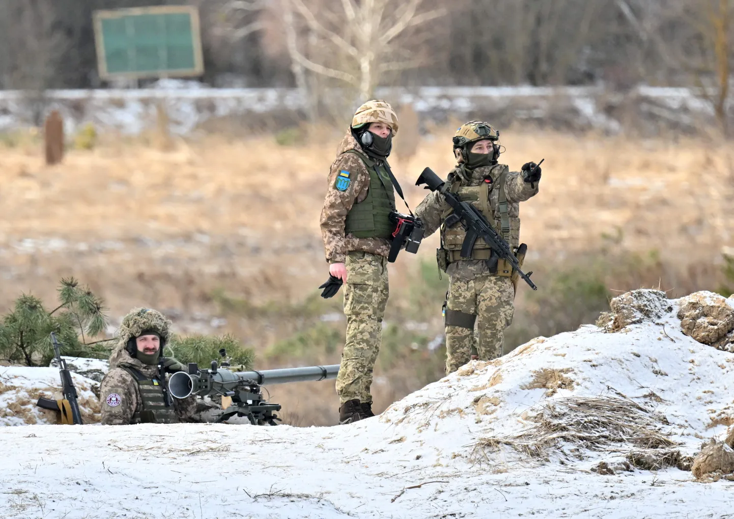 Ukraina sõdurid õppustel Tšornoboli lähistel Valgevene piiril 20. veebruaril.