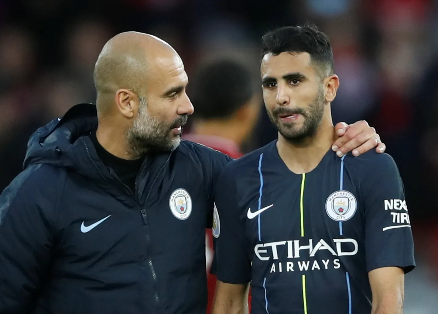 Pep Guardiola (vasakul) ja Riyad Mahrez.