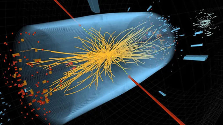 Daļiņu kustības trajektorijas pēc sadursmes Lielajā Hadronu paātrinātājā 