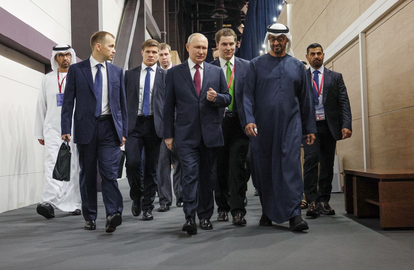 Venemaa president Vladimir Putin ja Araabia Ühendemiraatide president šeik Mohammed bin Zayed Al Nahyan Peterburi rahvusvahelisel majandusfoorumil (SPIEF) 16. juunil 2023
