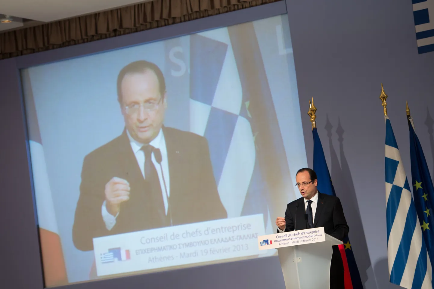 Prantsuse president François Hollande eile Ateenas esinemas.