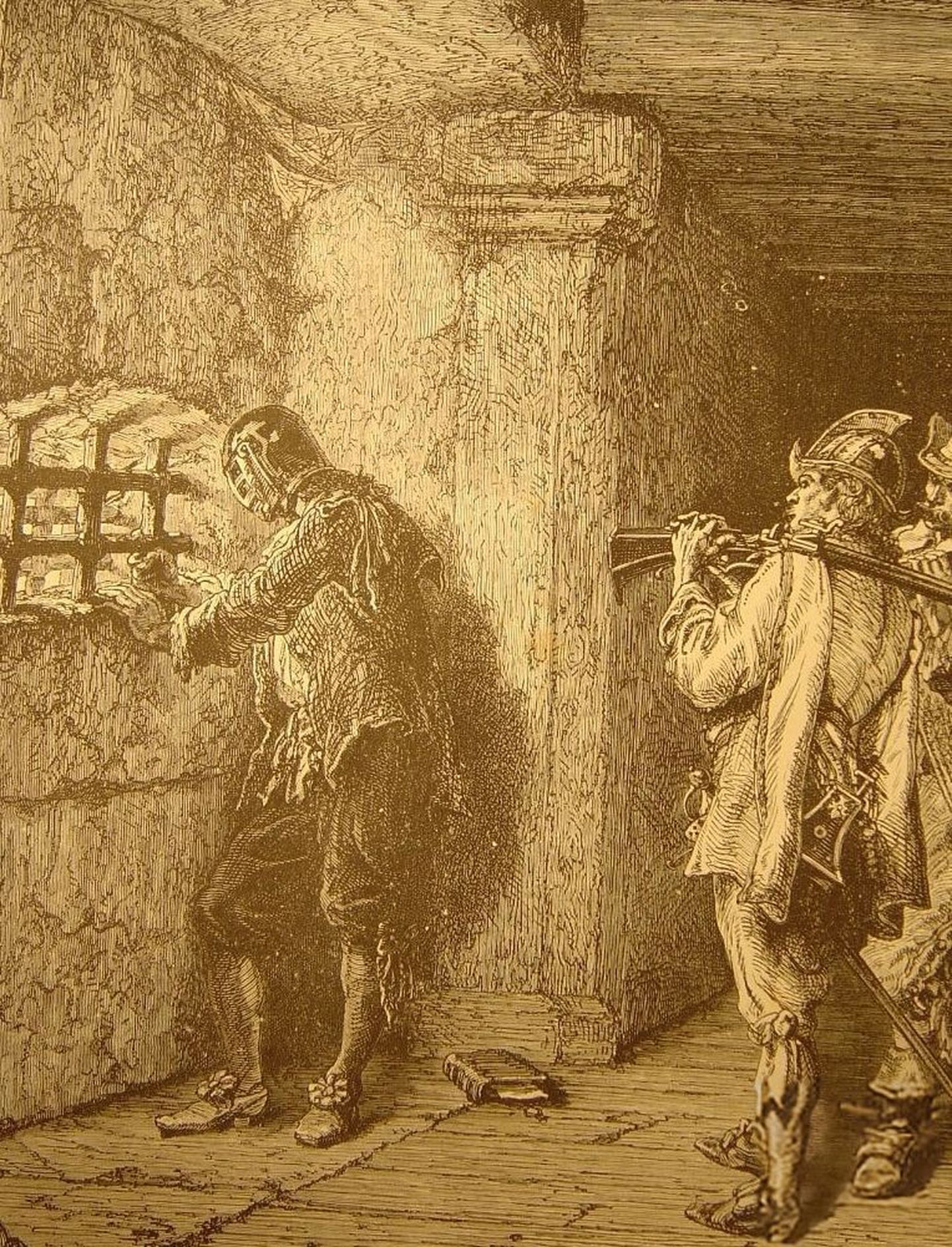1872. aasta joonistus Raudse maskiga mehest ja musketäridest