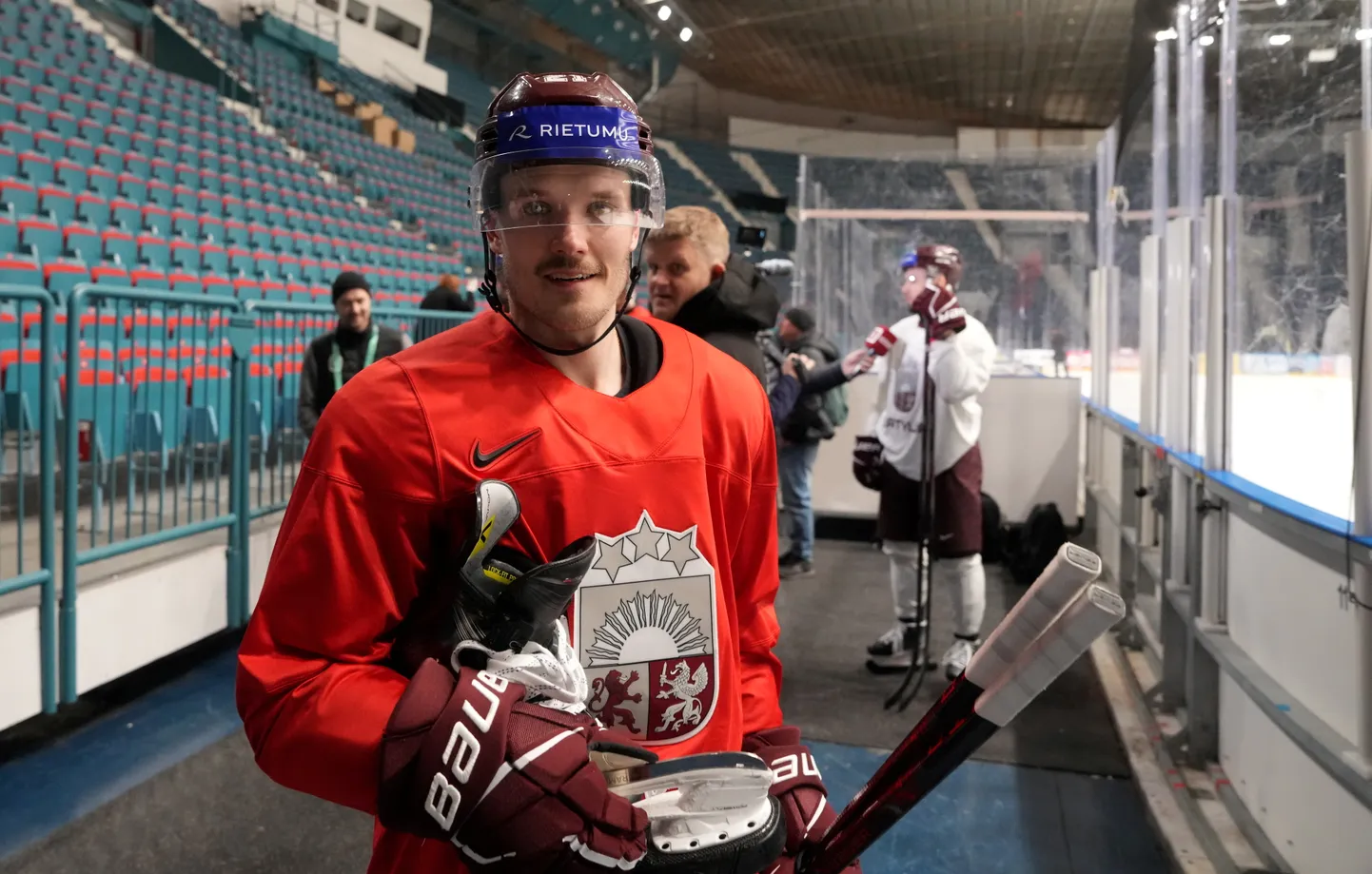 Latvijas hokeja izlases treniņš ''Hovet'' arēnā pirms 2025. gada pasaules hokeja čempionāta Stokholmā.