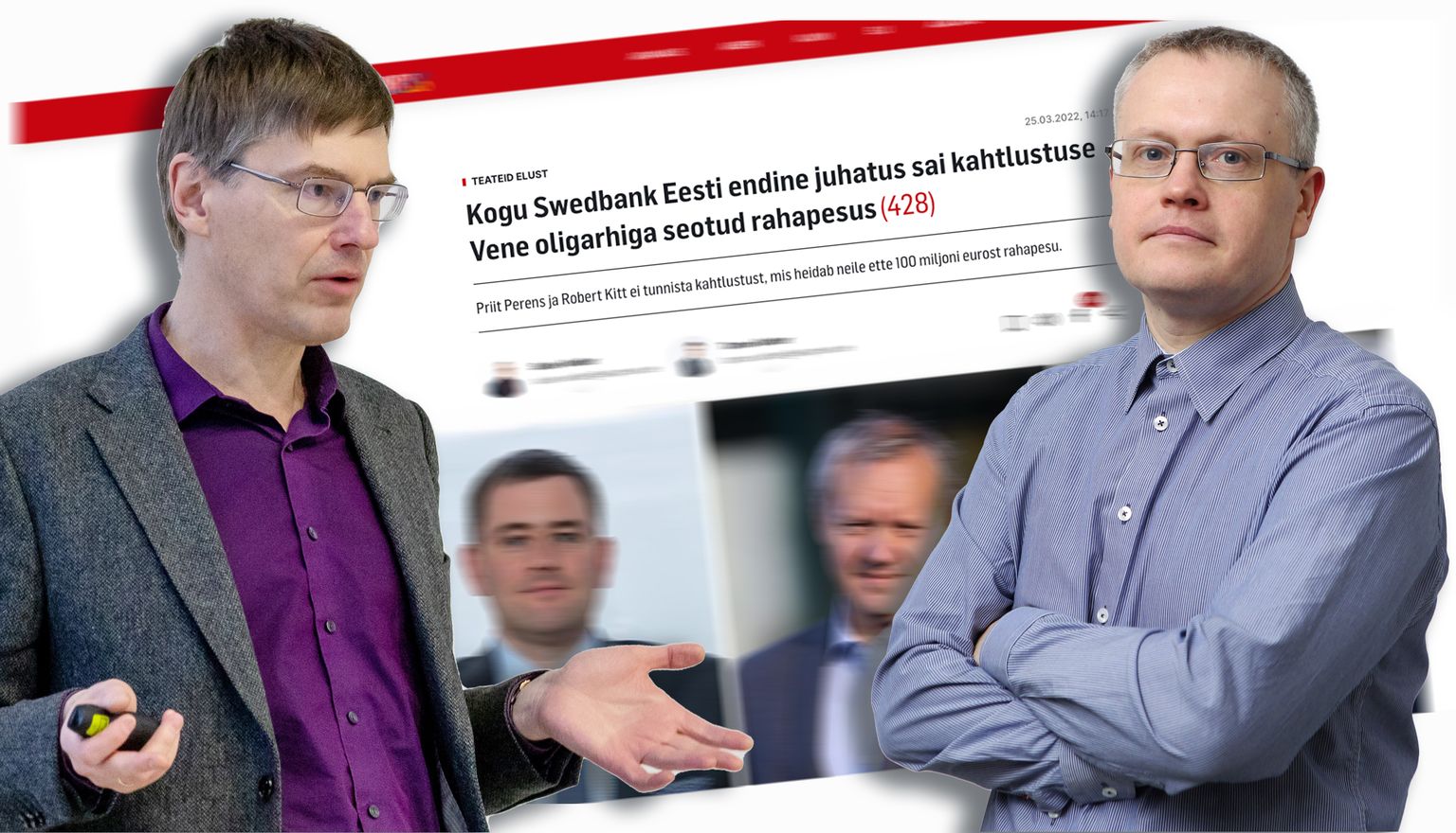 Tarmo Vahter and Sulev Vedler and their article on Swedbank's money laundering. V pozadí Robert Kitt a Priit Perens.