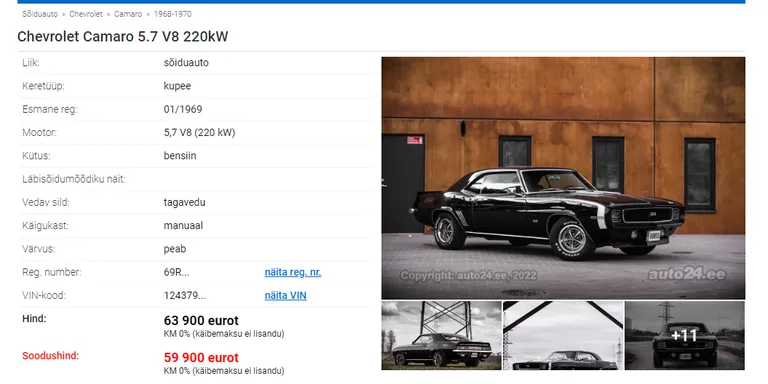 Müügis olev Chevrolet Camaro.