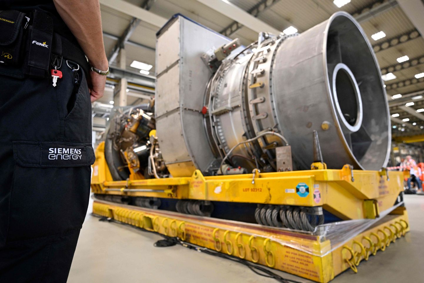 Nord Streami remonditud turbiin, mis ootab Saksamaal tarnimist Venemaale.