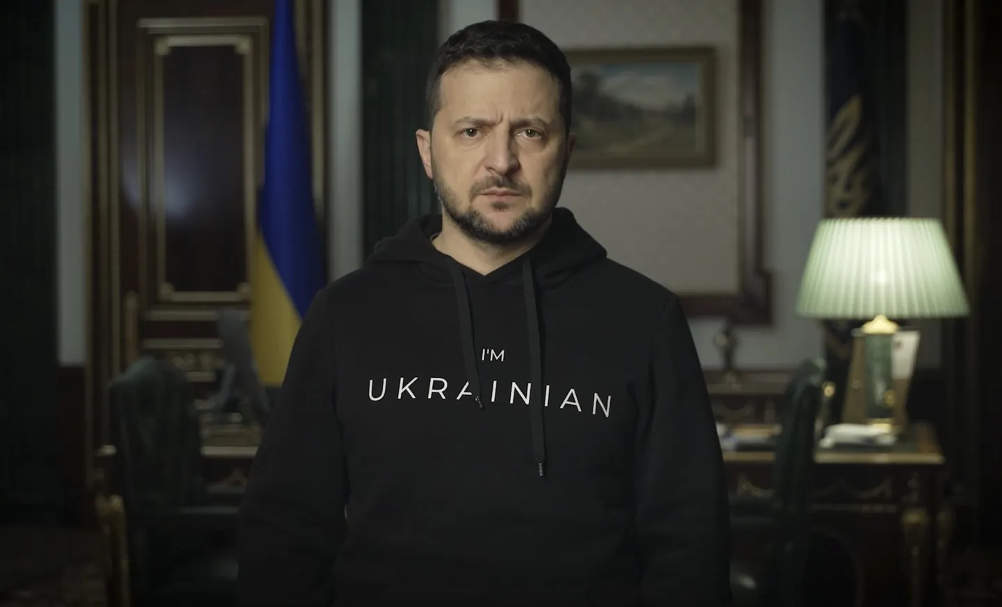 Ukraina president Volodõmõr Zelenskõi pöördumas 16. detsembril 2022 Kiievis presidendipalees video vahendusel oma rahva poole