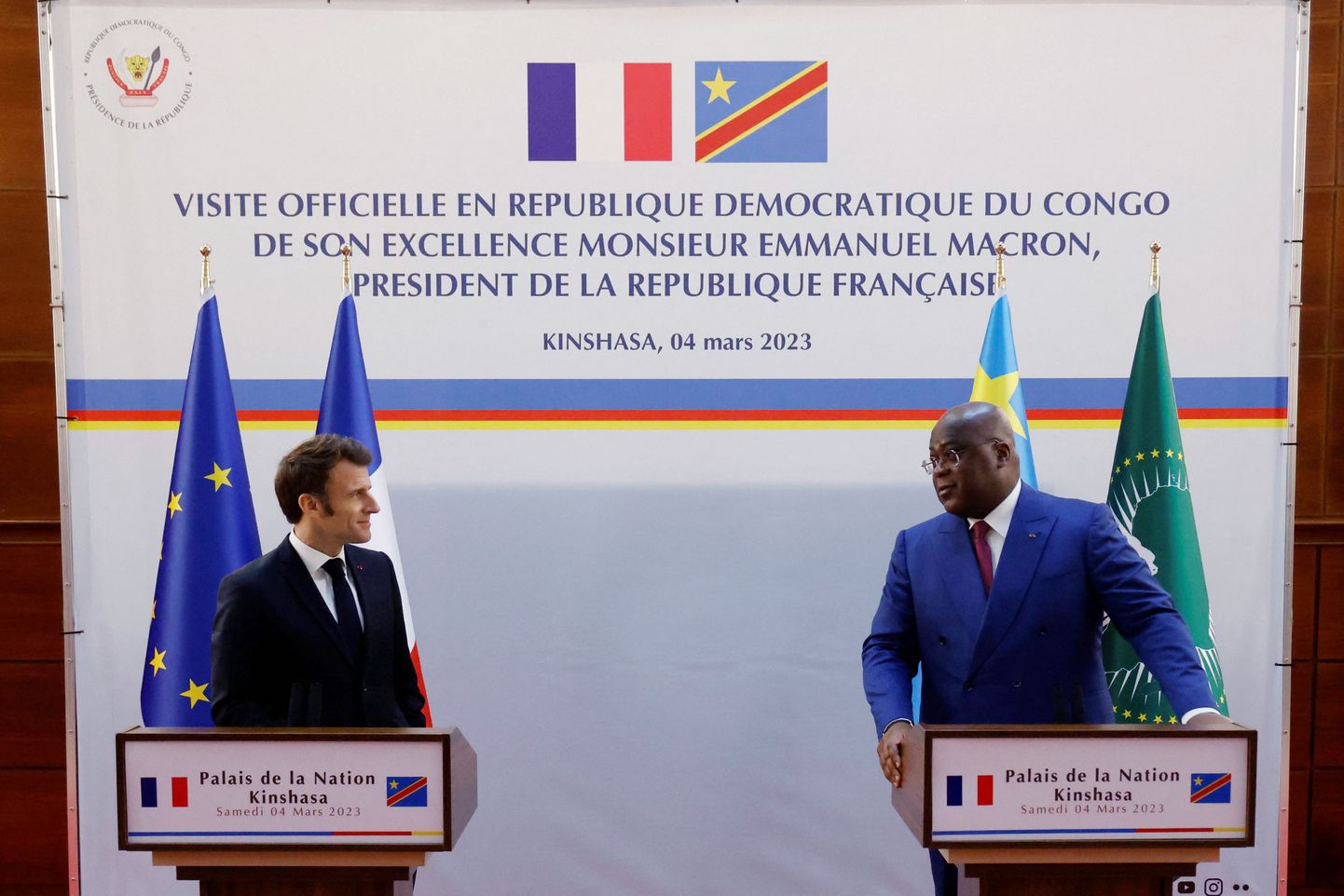 Президент Франции Эммануэль Макрон  и президент Демократической Республики Конго Феликс Чисекеди