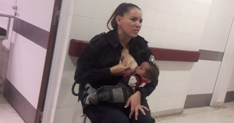 Argentina politseinik Celeste Ayala last rinnaga toitmas