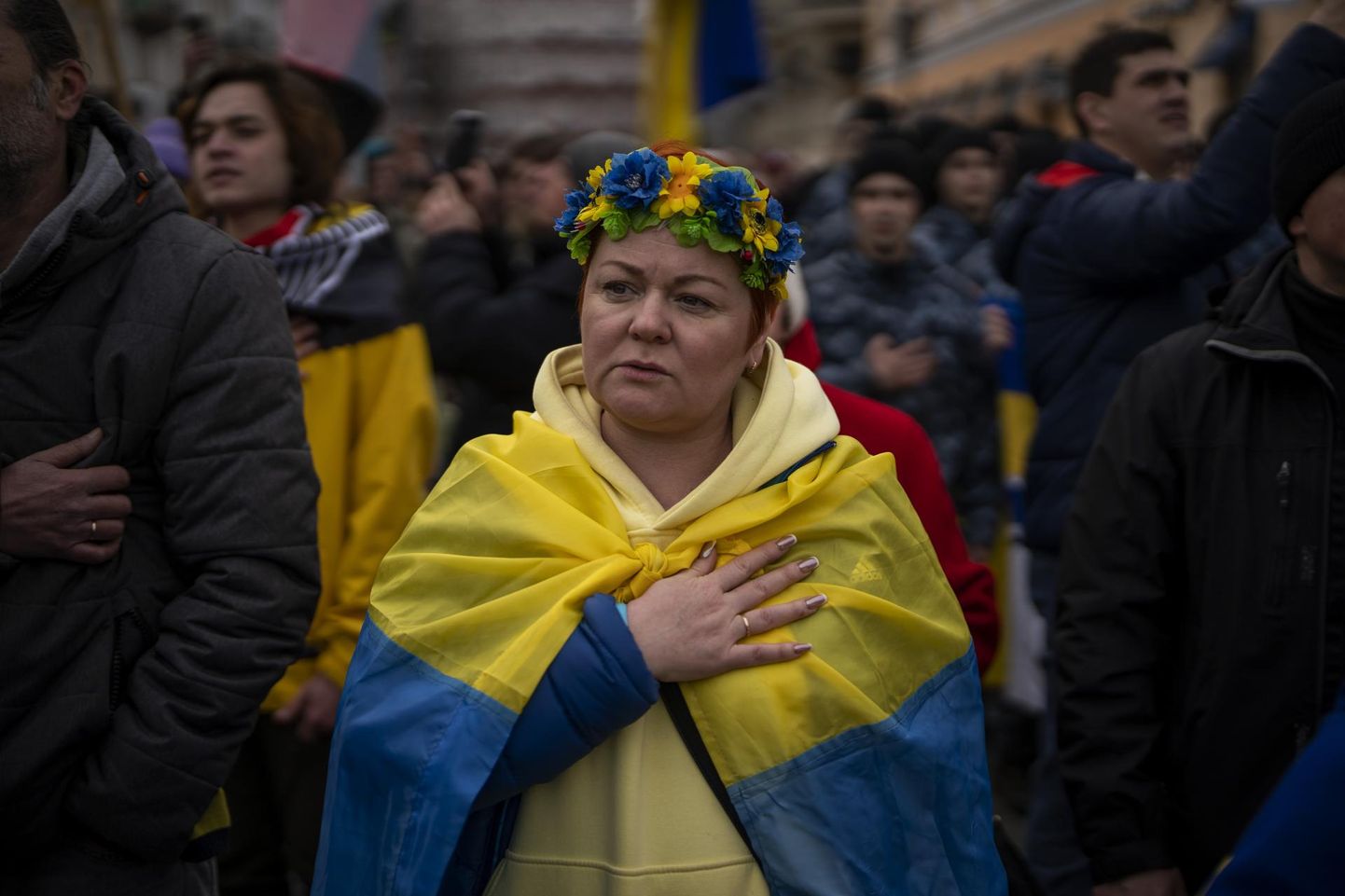 Paar päeva enne sõja algust Odessa solidaarsusmeeleavalduse osalised laulsid Ukraina hümni.