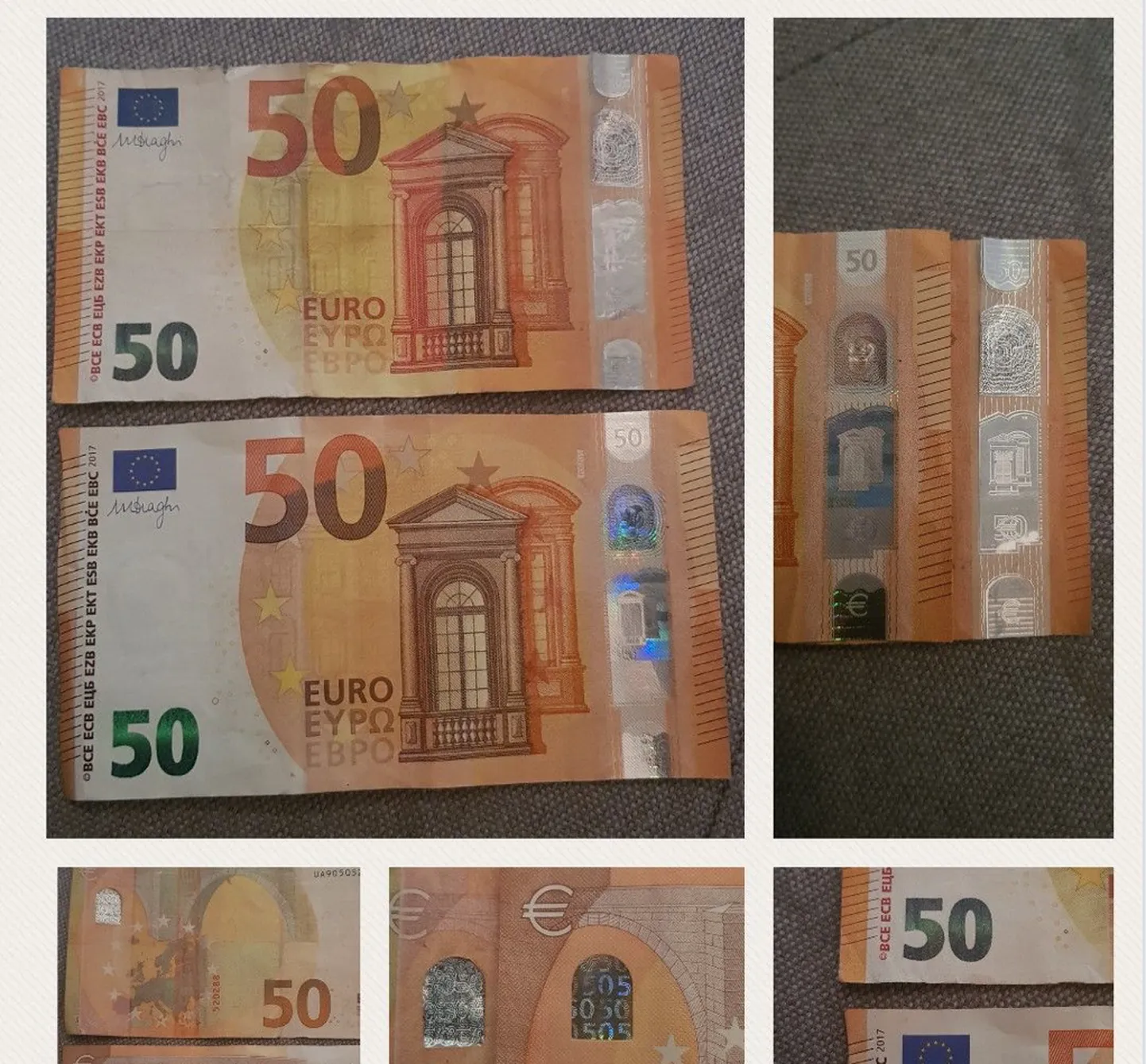 Tauno Laine postitas avastatud 50-eurosest kupüürist tehtud pildid Facebooki.