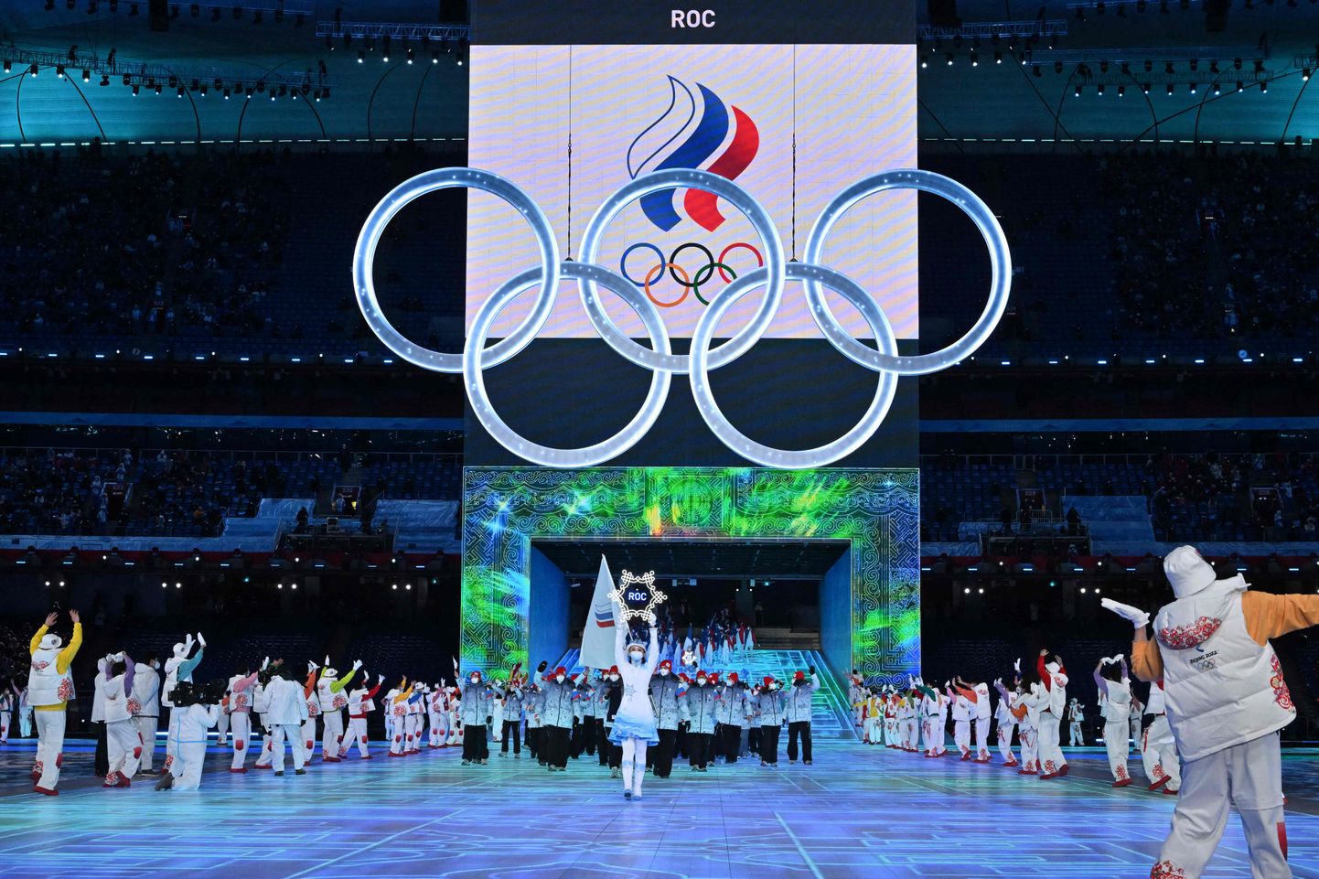 Venemaalt pärit olümpiasportlased Pekingi taliolümpia avatseremoonial.