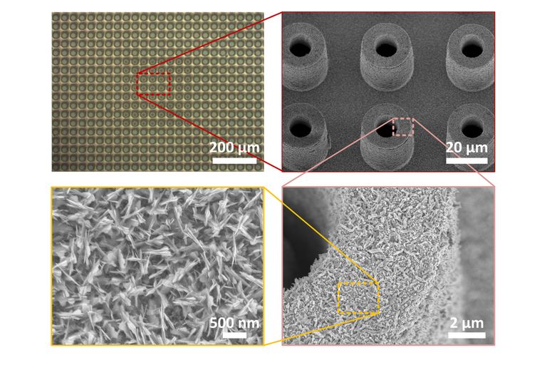 Elektronmikroskoobi all on näha grupp nanotorukesi, mille pind on omakorda nanostruktuuriga kaetud. Kõik see aitab paremini mullidel tekkida ja väldib samal ajal mullikihi teket. Sama energiaga võib niimoodi hoopis kiiremini vee keema saada.