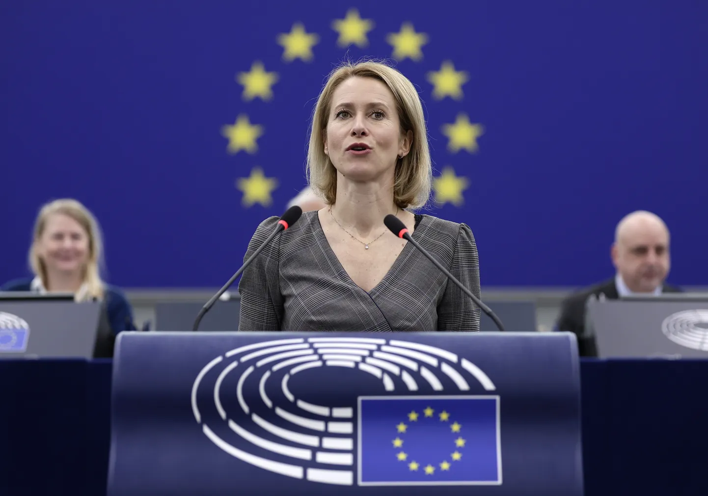 Euroopa Liidu välisasjade ja julgeolekupoliitika kõrge esindaja Kaja Kallas rääkimas Euroopa Parlamendis Süüria režiimi kukkumisest. 17. detsember 2024.