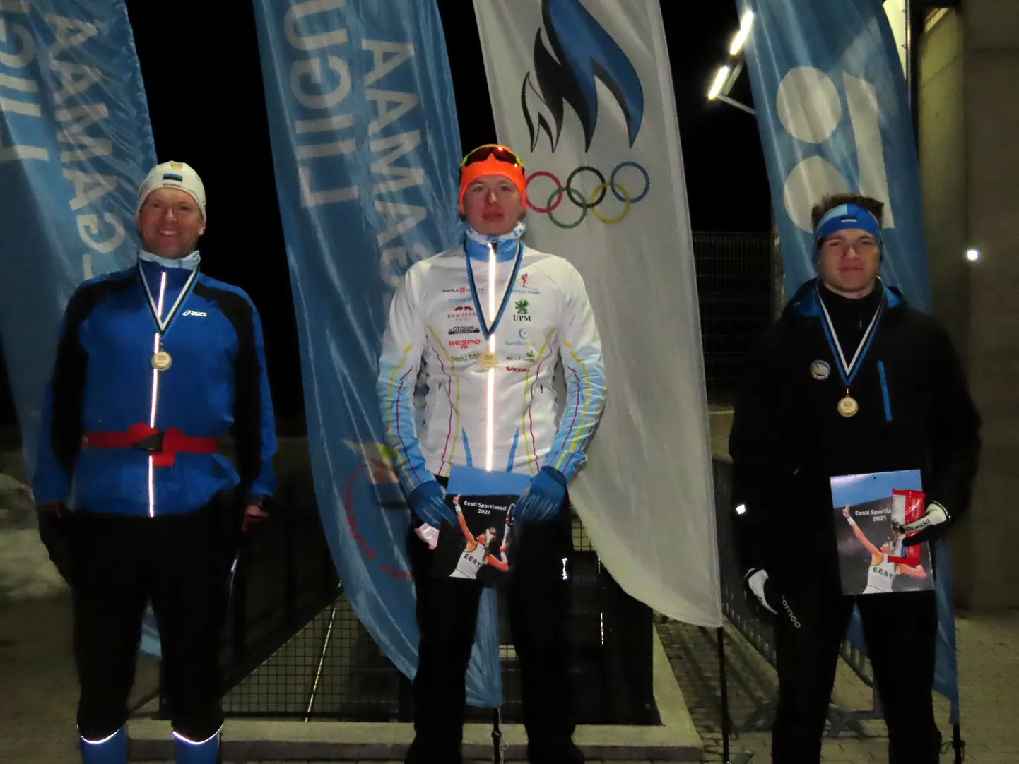 Valgamaa meistrivõistluste meeste 5km distantsi esikolmik Steve Vahi, Peeter Kümmel, Joosep Perv.