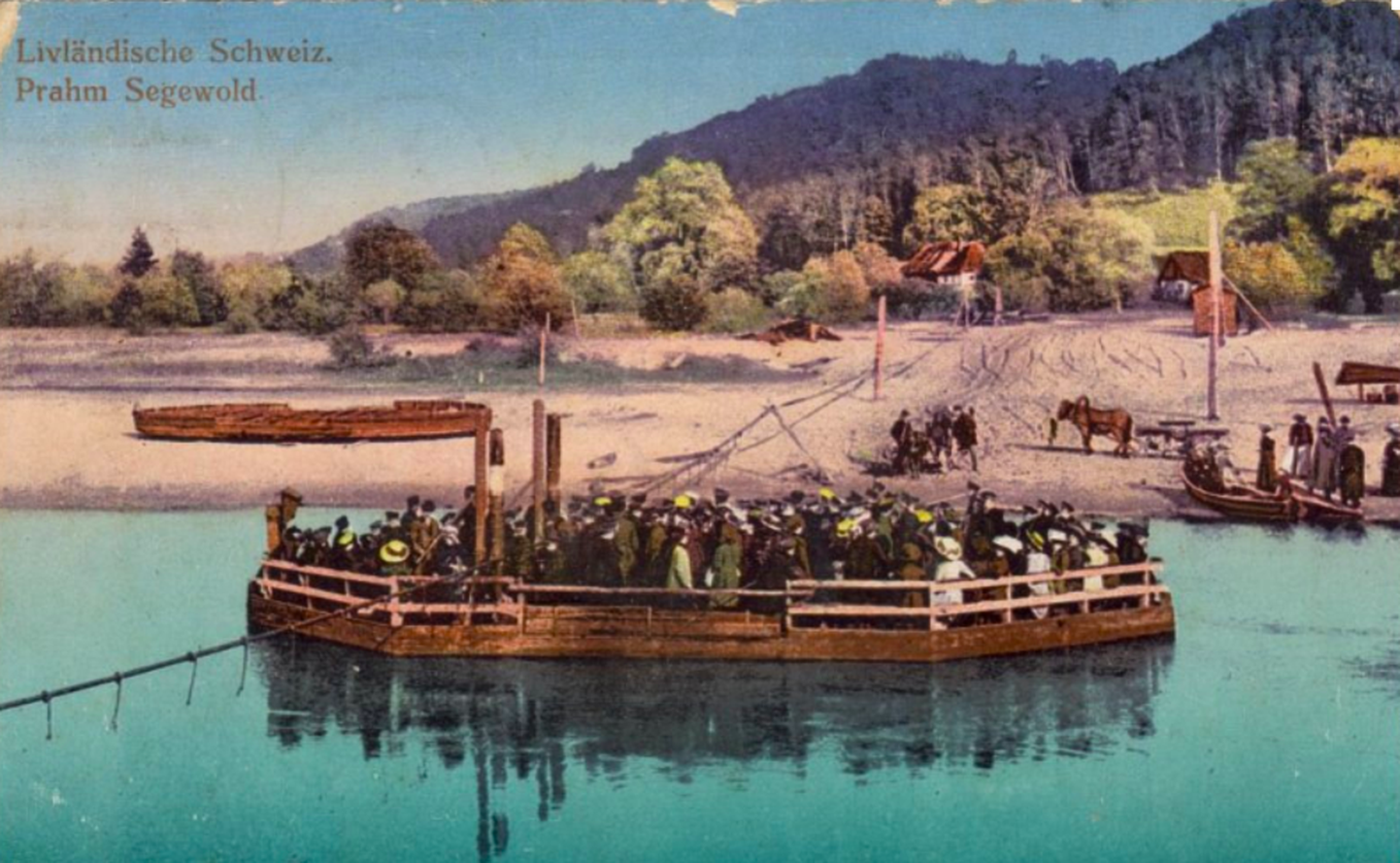 Pārceltuve pār Gauju, pastkarte ap 1910. gadu