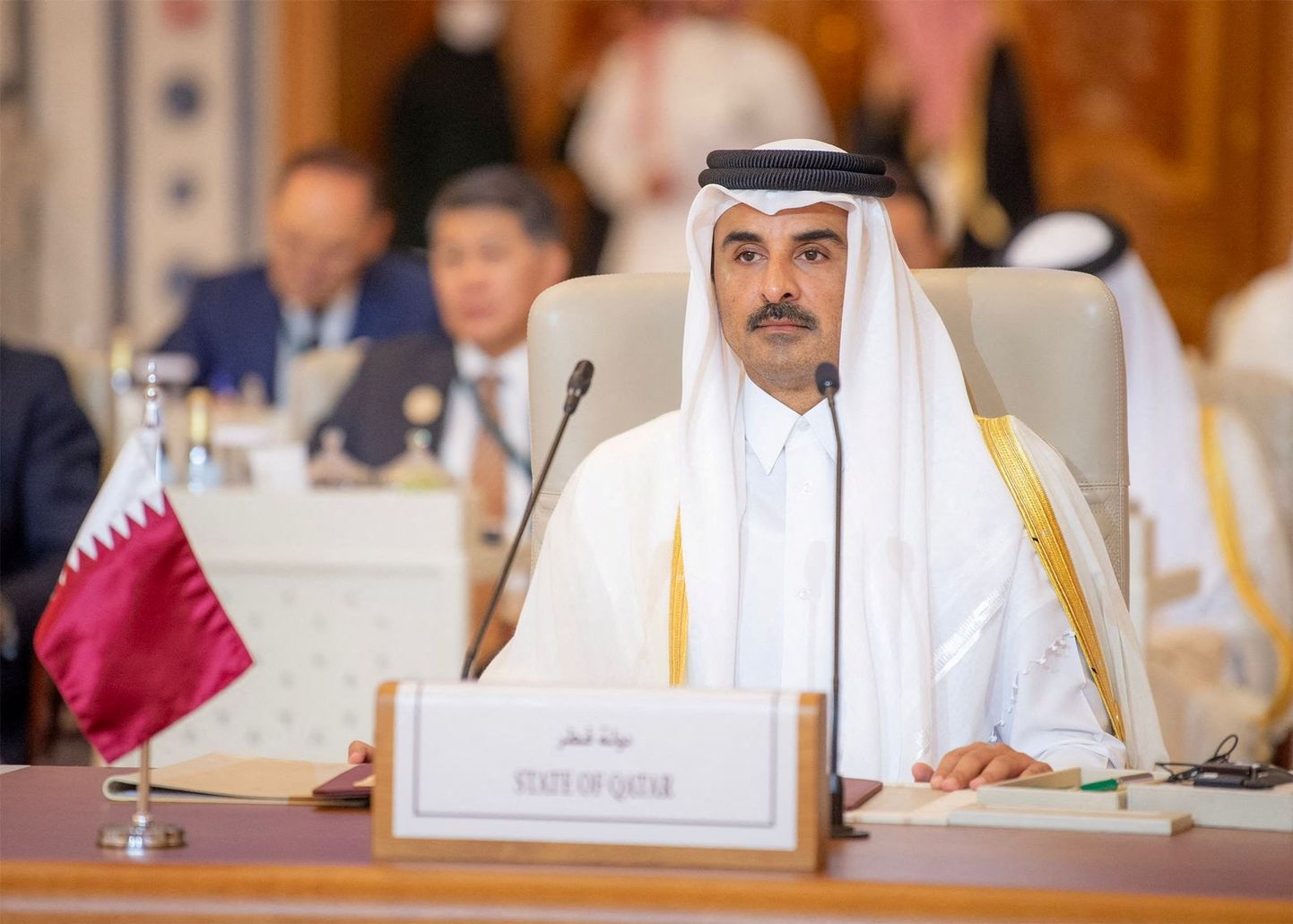 Kataras emīrs šeihs Tamims bin Hamads al Tani apmeklē Islāma sadarbības organizācijas (OIC) samitu Rijādā, Saūda Arābijā, 2023. gada 11. novembrī