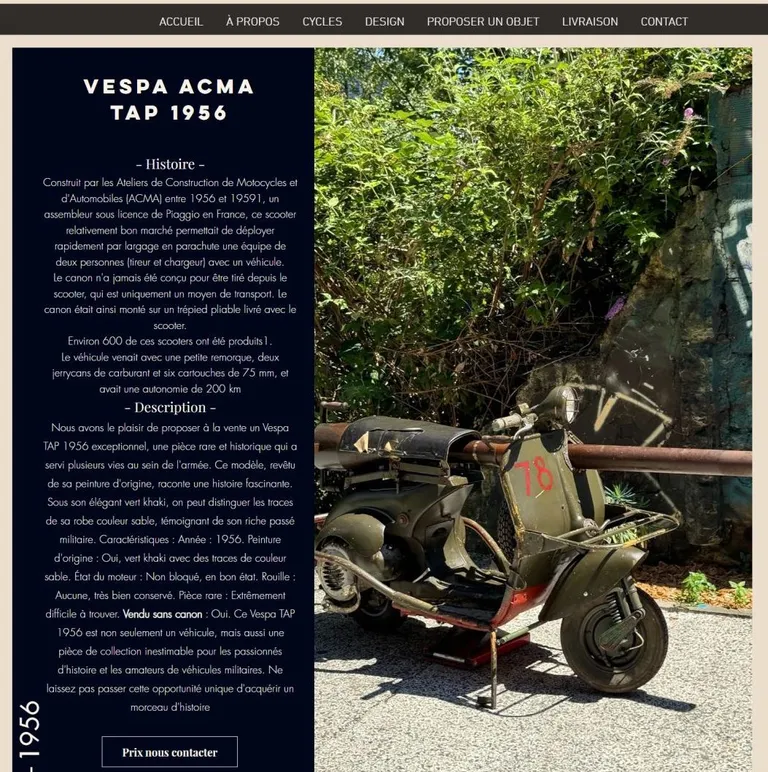 Praegu on lehel objetmarcant.com müügil üks tankitõrjerelvaga Vespa.