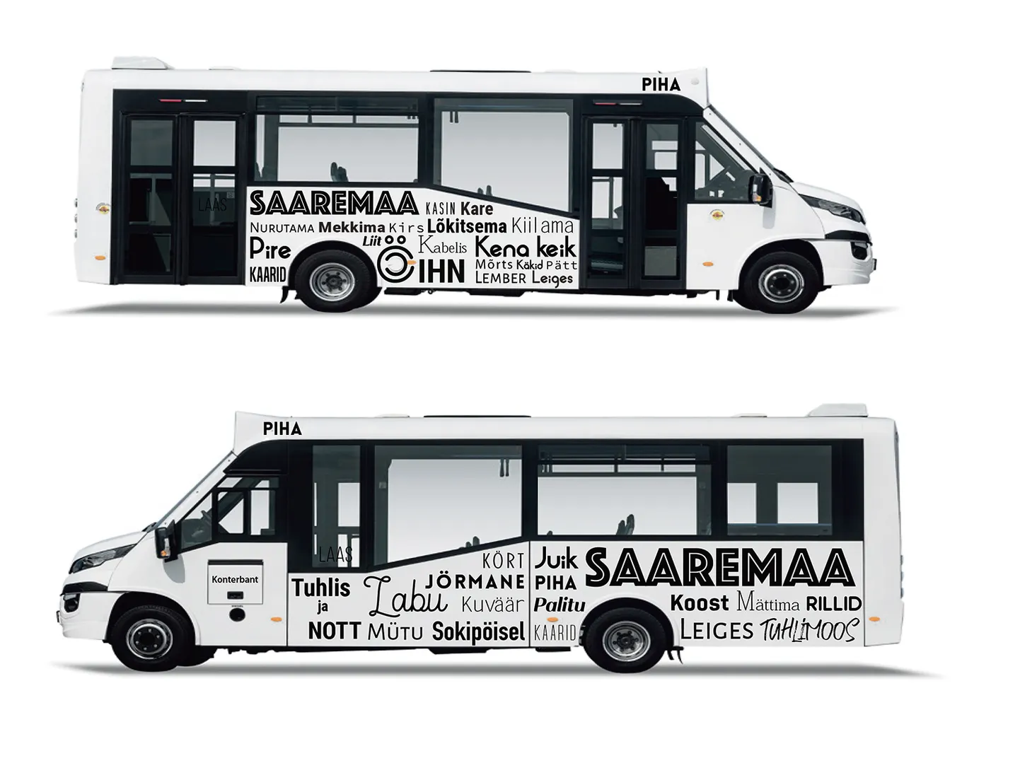 KIHELKONNAKIRJAS: Saaremaa vallavalitsus lubas uued bussid katta kihelkonnakirjas mustritega. Umbes nii saab ka olema.