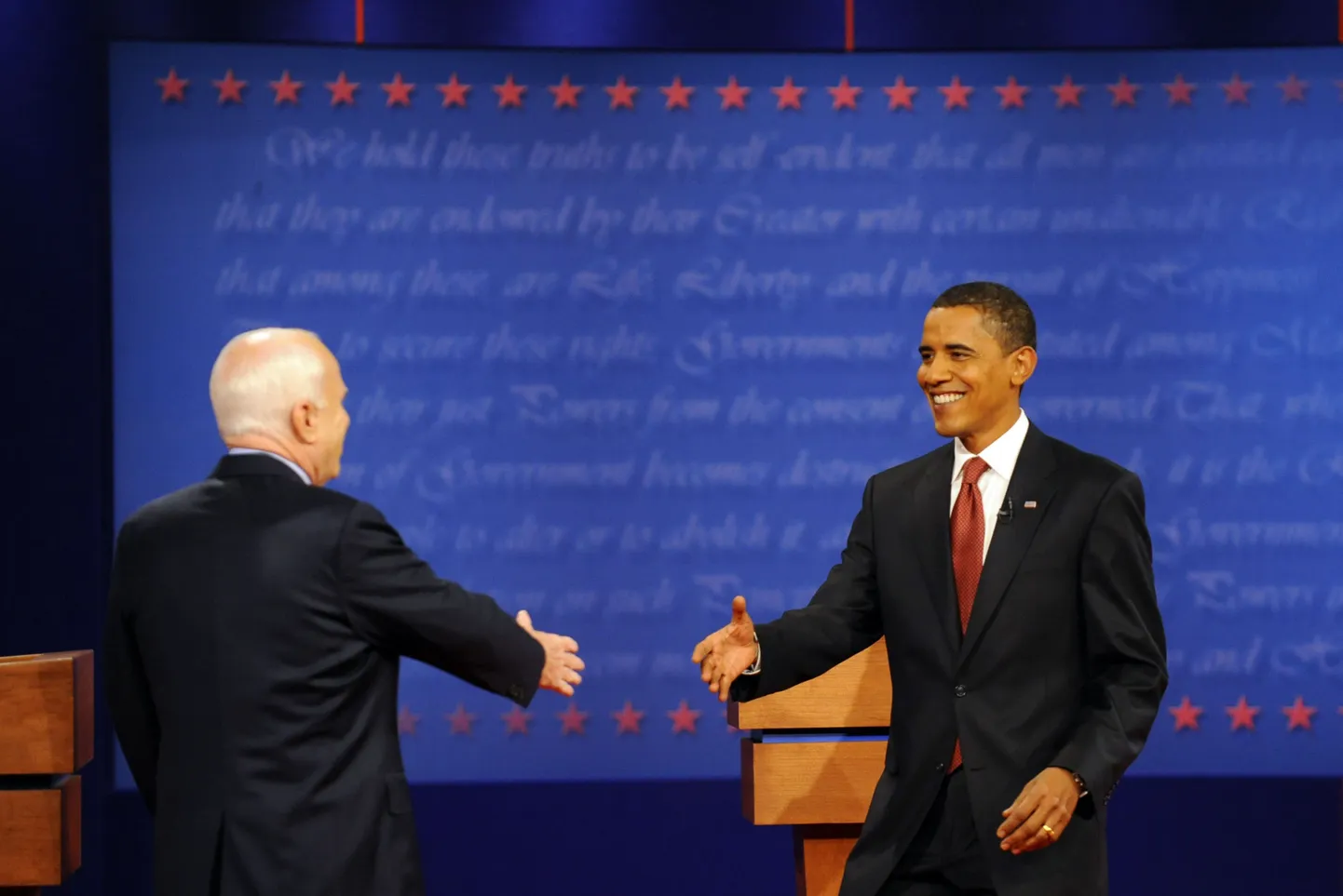 John McCain ja Barack Obama teledebatil.