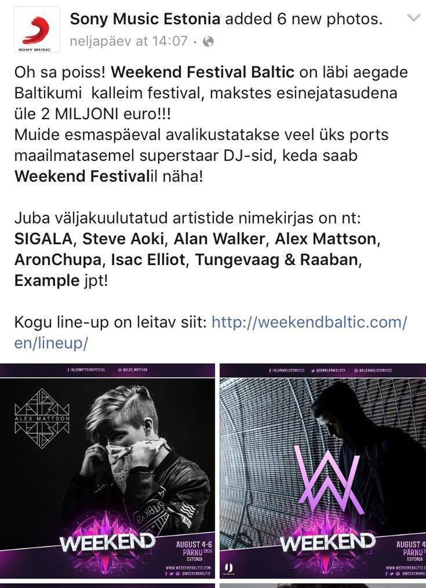 Weekend Festivalii artistid maksavad kaks miljonit eurot!?
