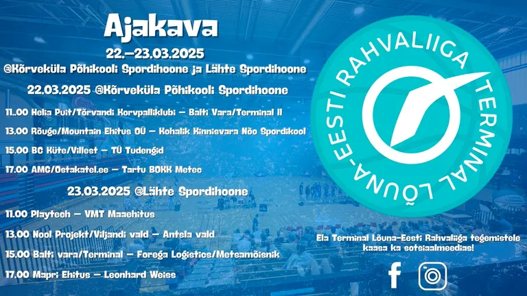Terminal Lõuna-Eesti Rahvaliiga mängupäevad 22.-23.03.2025