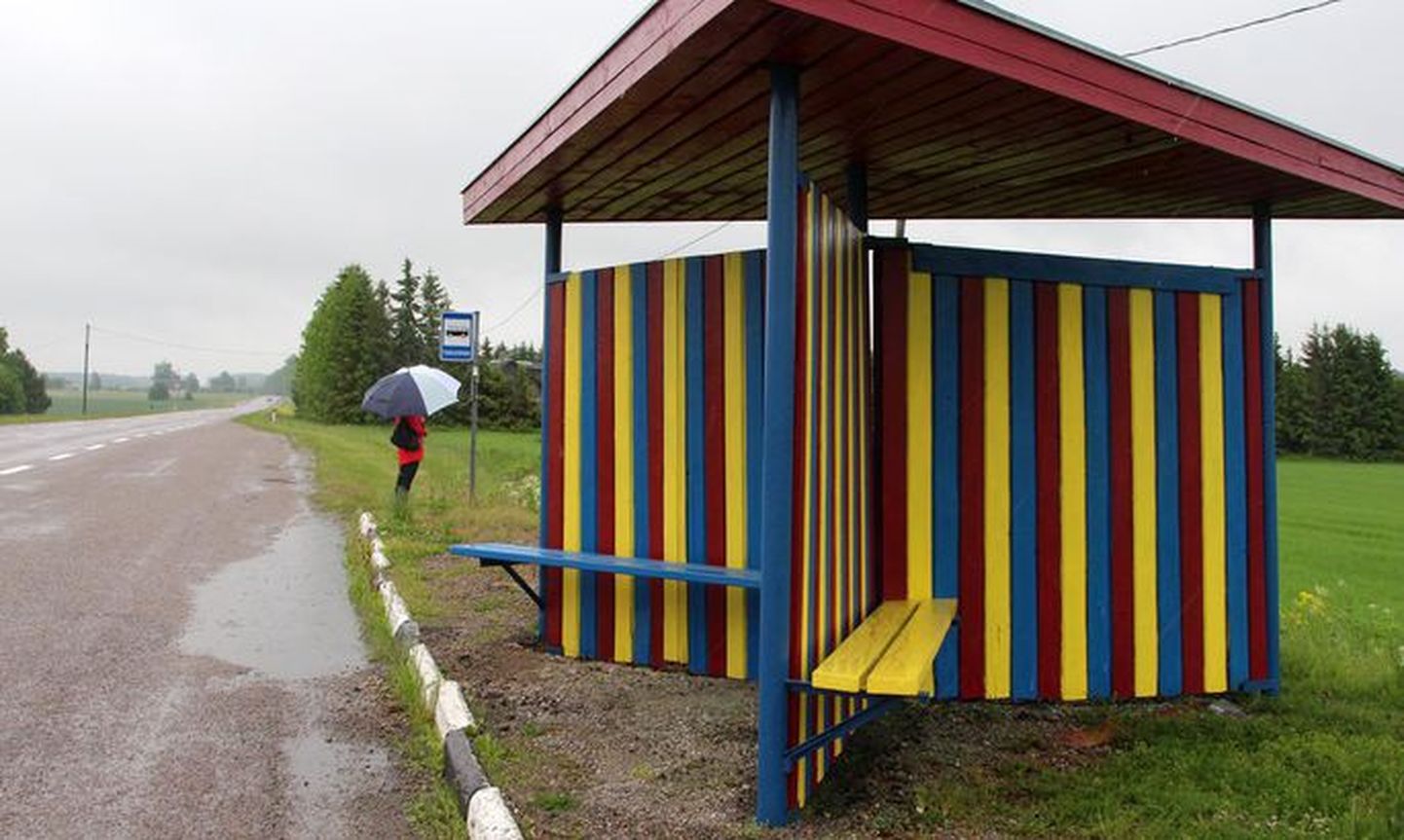 Müüsleri ja Köisi küla rahvas pintseldas bussiootekojad seelikutriibuliseks 2017. aasta suvel.