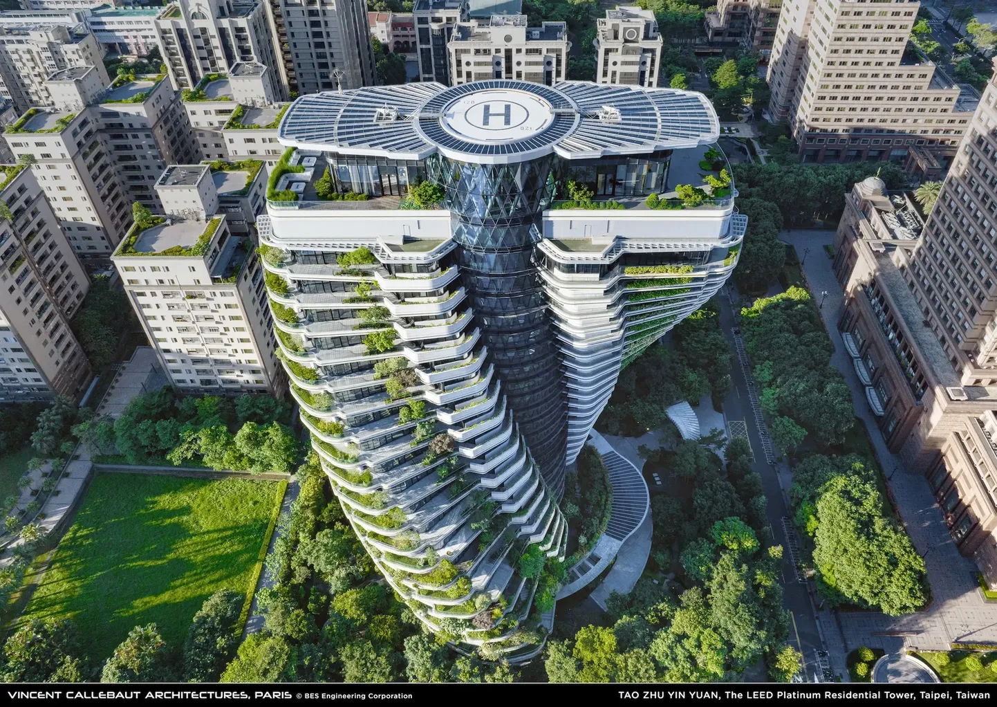 Vincent Callebaut Architectures'I kujundatud pilkupüüdev keerduv DNA topeltheeliksi kujuline elamutorn Taipeis
