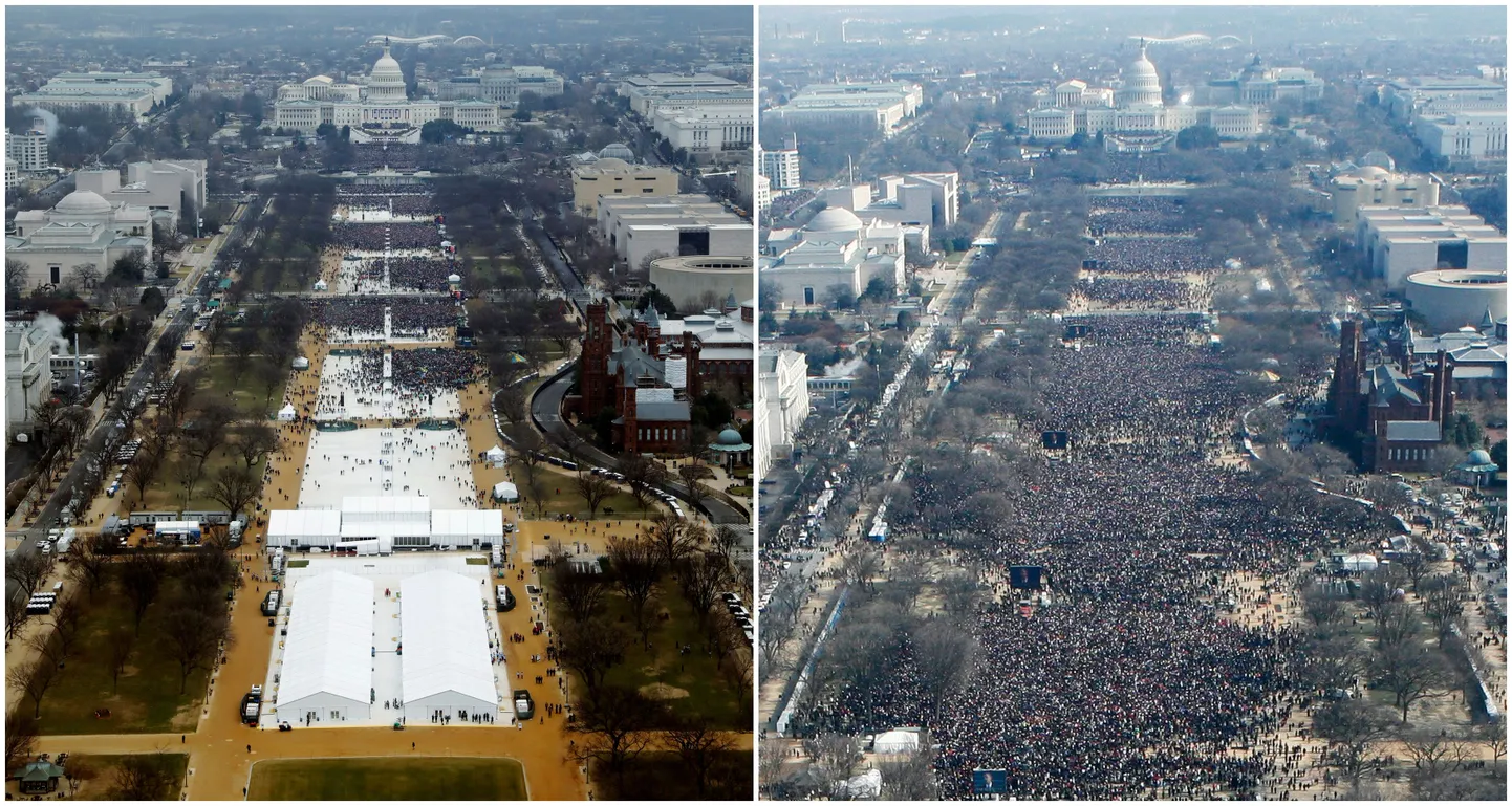 Washington presidenditseremoonia ajal tänavu (vasakul) ja aastal 2009 (paremal).