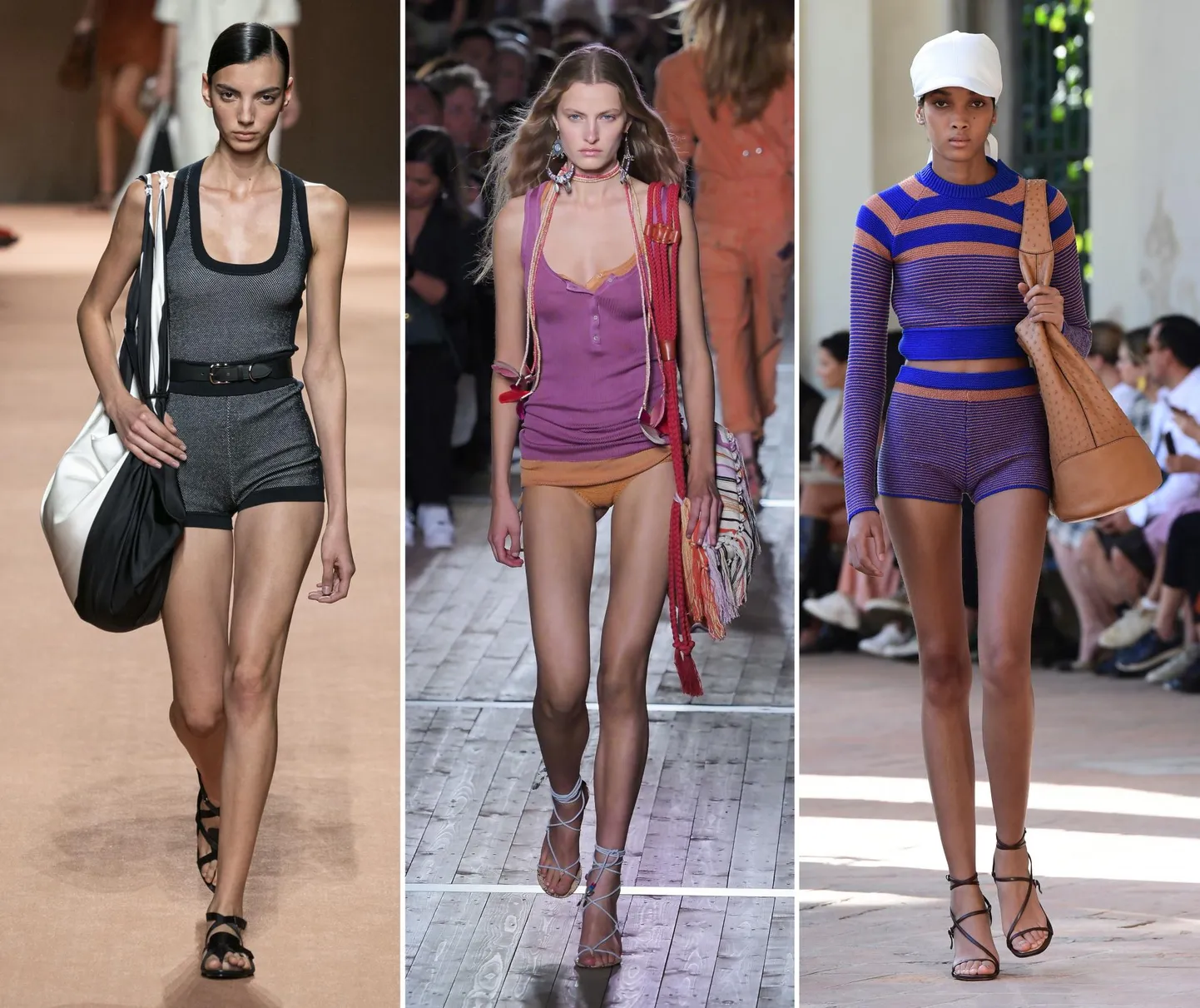 Aluspüksid rokivad moelavadel nii et sinulgi pole sel suvel vaja enamat selga ajada. Kas julged? Vasakult: Herme&#39;s, Isabel Marant, Salvatore Ferragamo