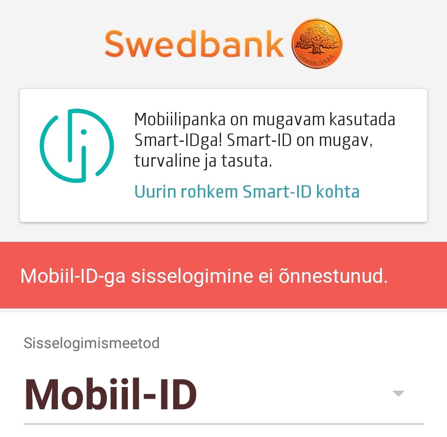 Mobiil-ID teenus hetkel ei tööta
