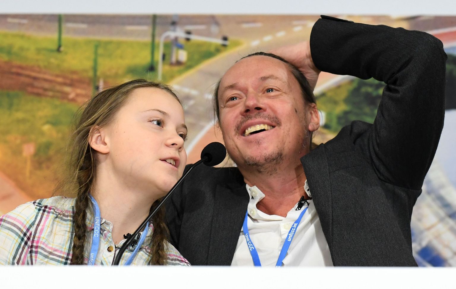 Greta Thunberg ja ta isa Svante Thunberg detsembris 2018 Poolas Katowices toimunud COP24 kliimakonverentsil