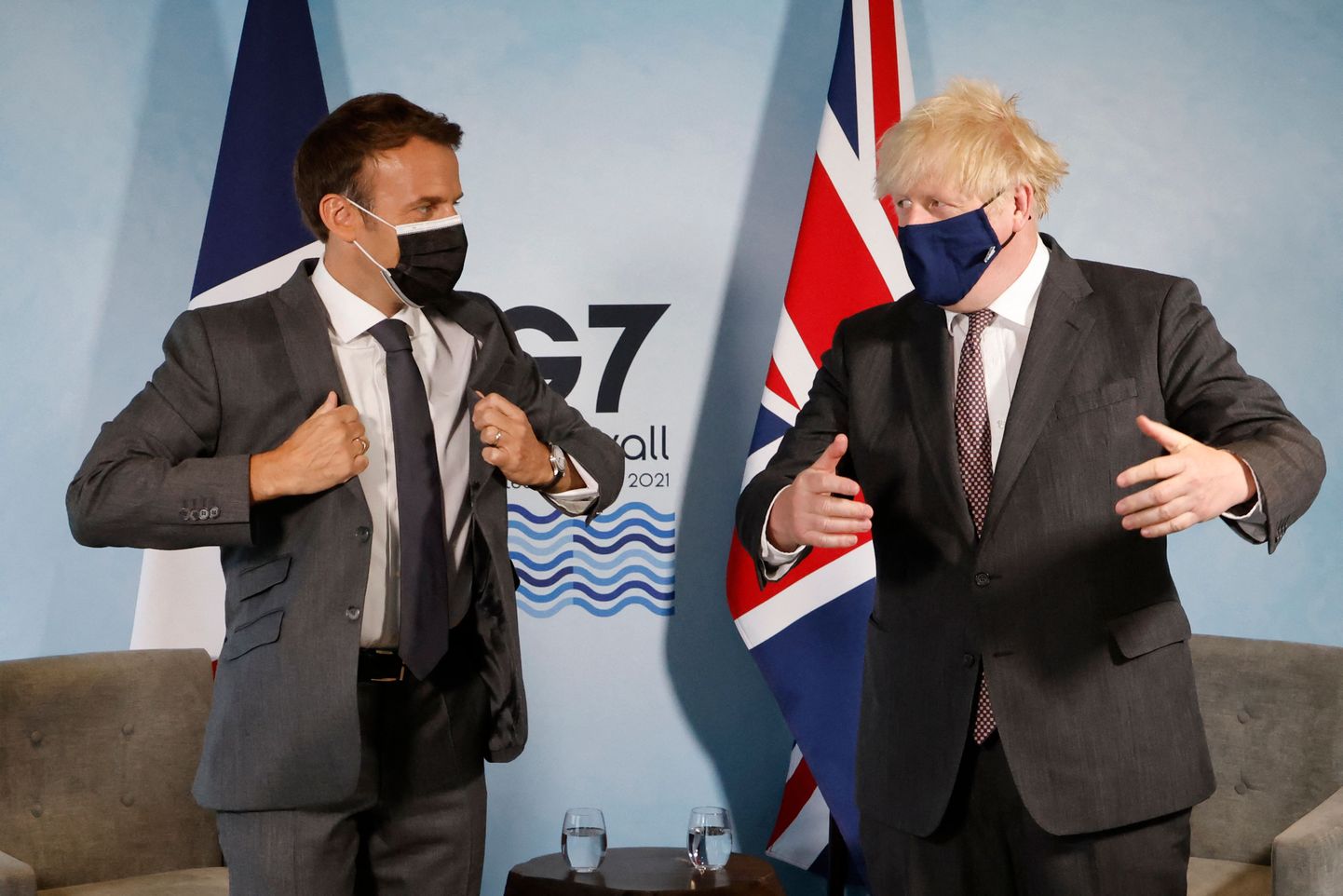 Prantsuse president Emmanuel Macron ja Briti peaminister Boris Johnson G7 tippkohtumisel Inglismaal.