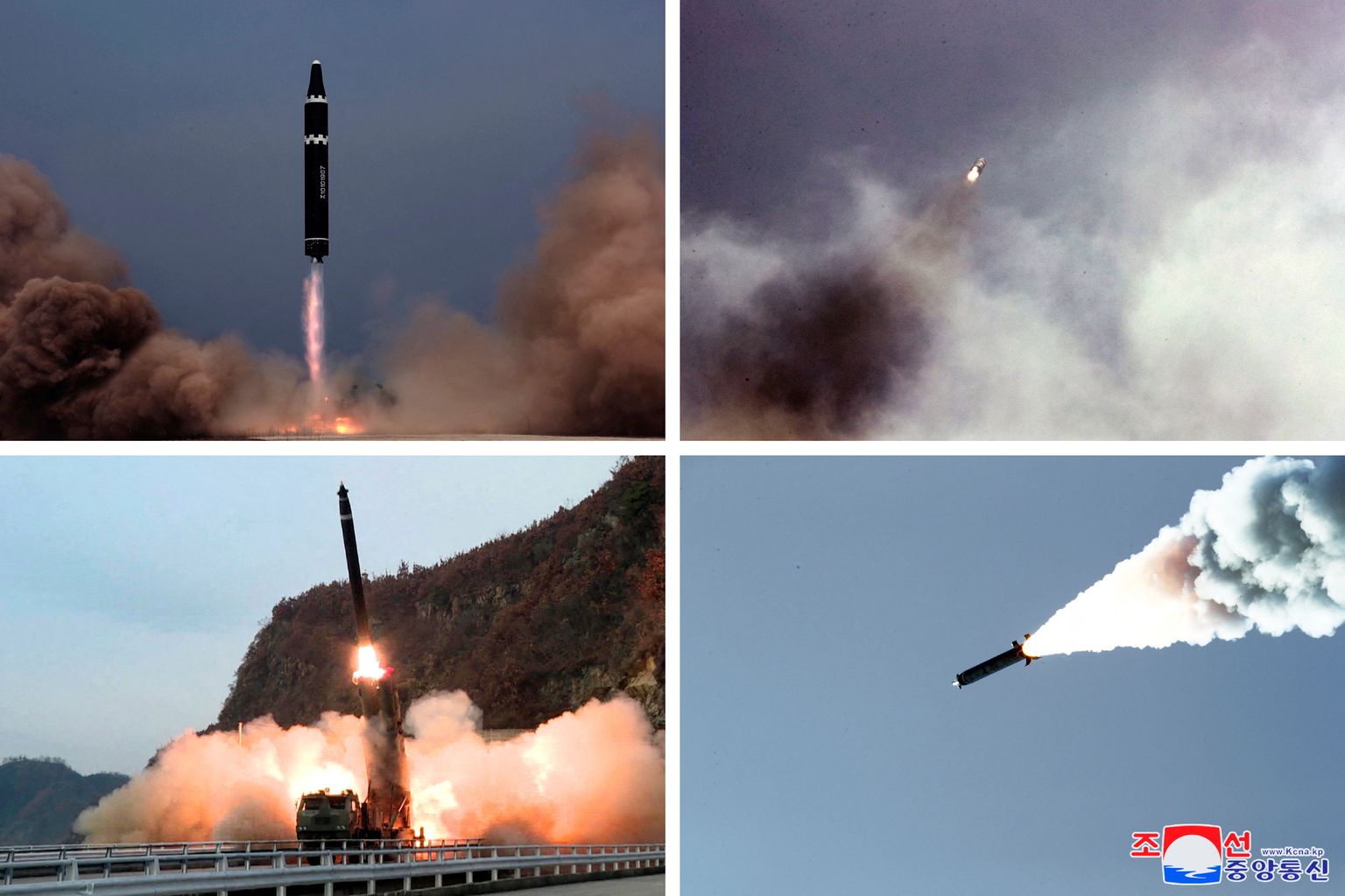 Põhja-Korea uudisteagentuuri KCNA edastatud fotod rakettide tulistamisest.