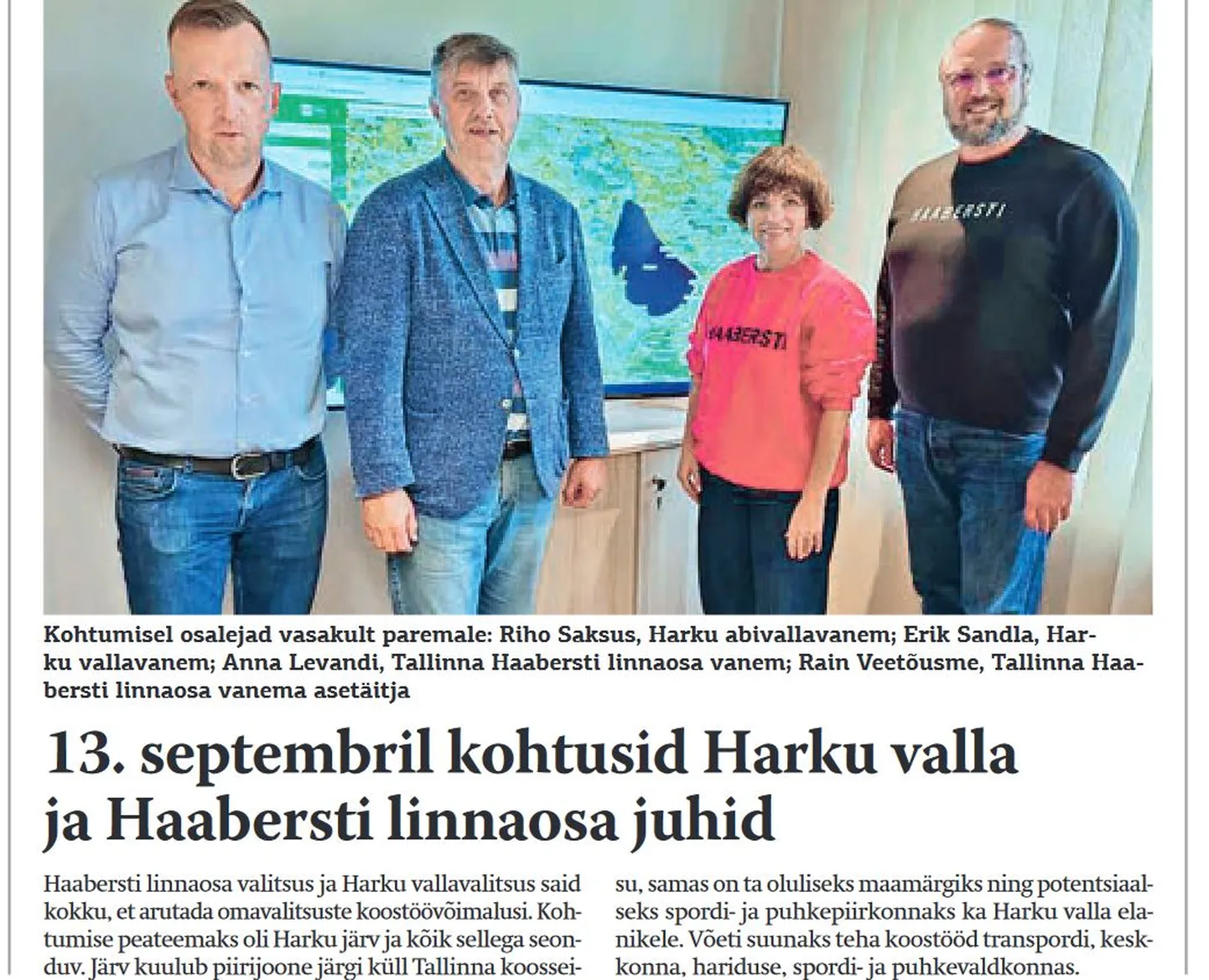 Suur foto ja lakooniline teade selle kohta, et kahe omavalitsuse juhid kohtusid.  Anna Levandi pildil.