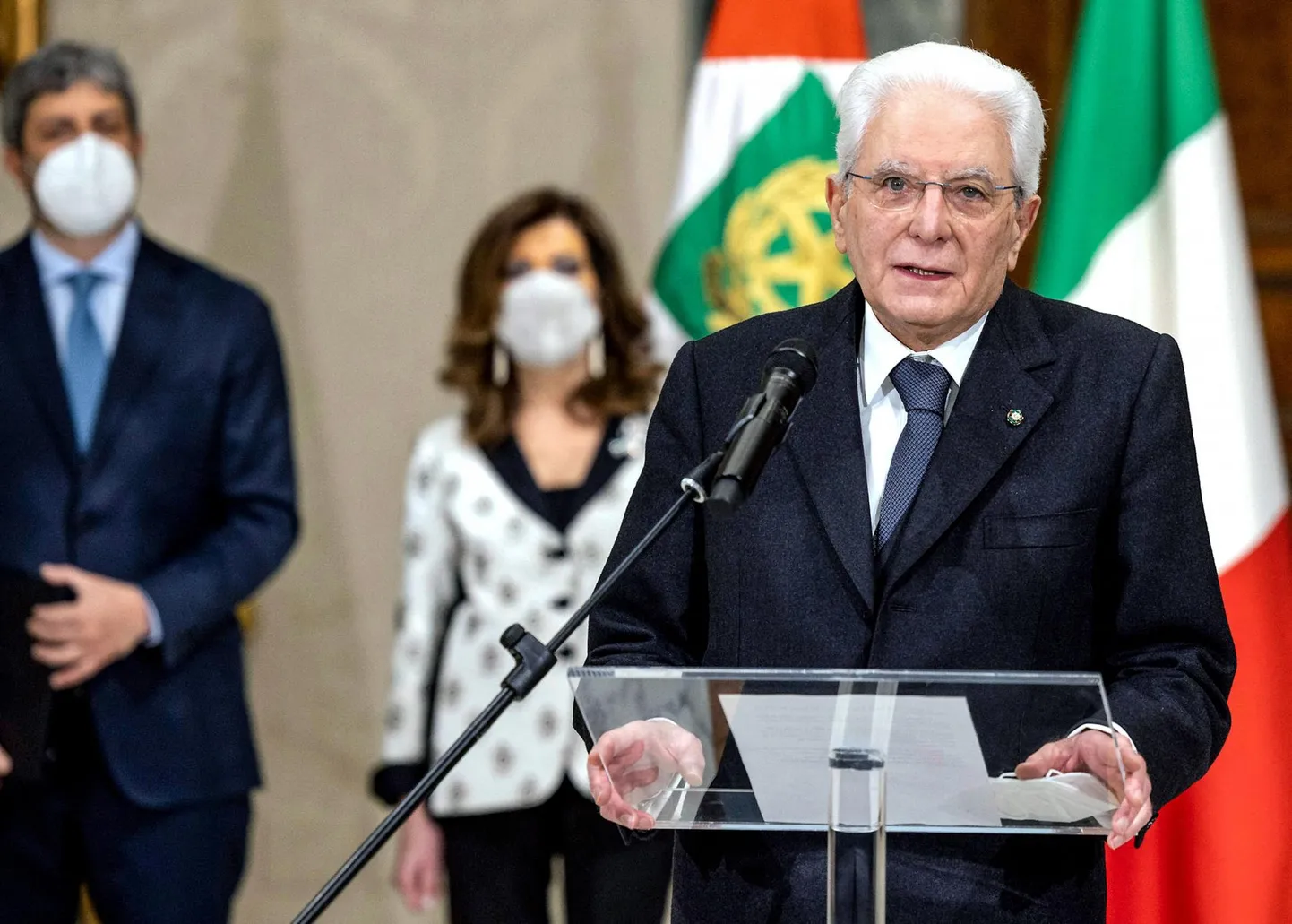 Teiseks ametiajaks Itaalia presidendiks valitud Sergio Mattarella peab Roomas ametiresidentsis Quirinale palees kõnet pärast laupäevast hääletust.