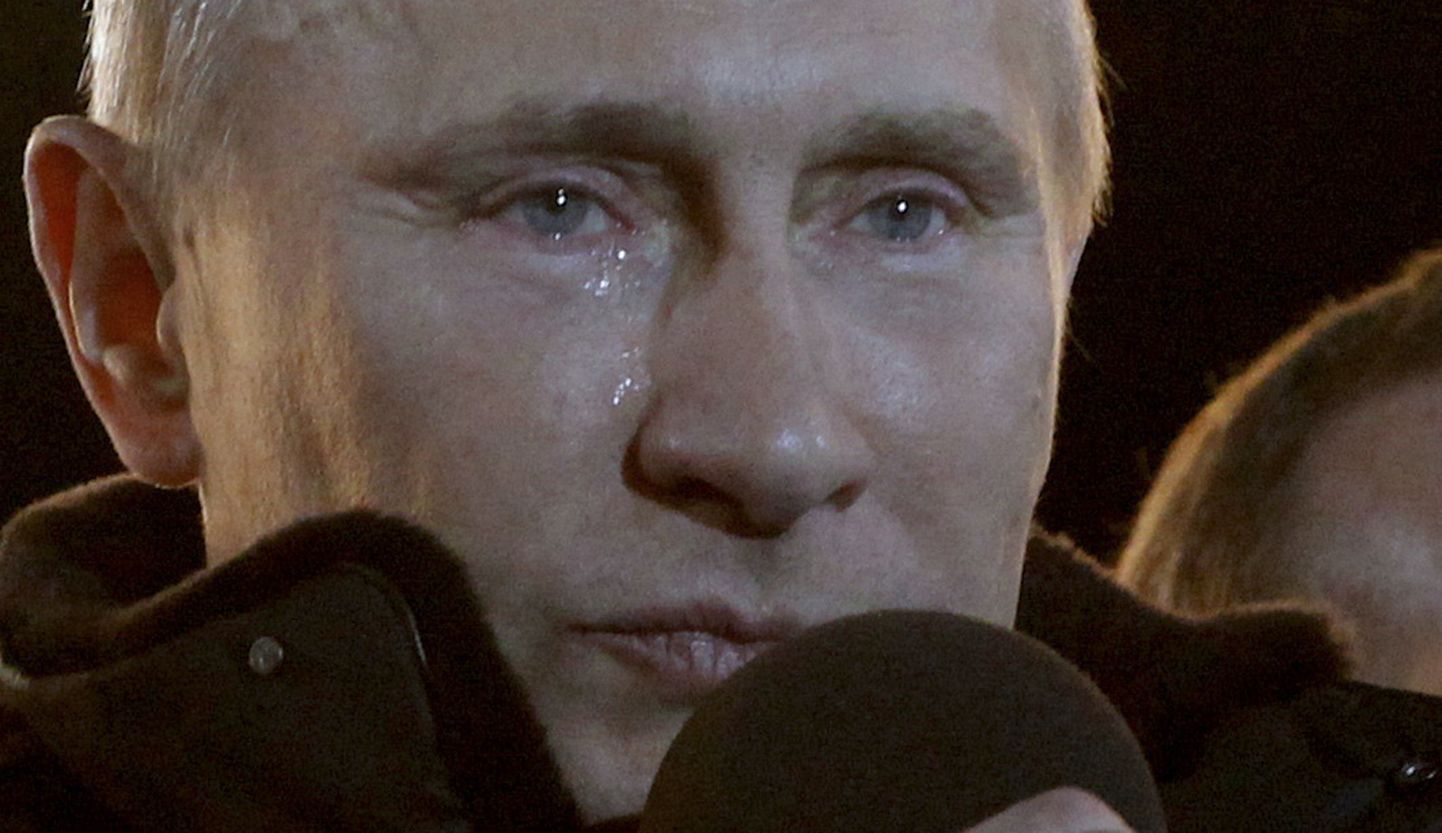 Putin 2012. aasta presidendivalimiste kampiaaniaüritusel pisarates.