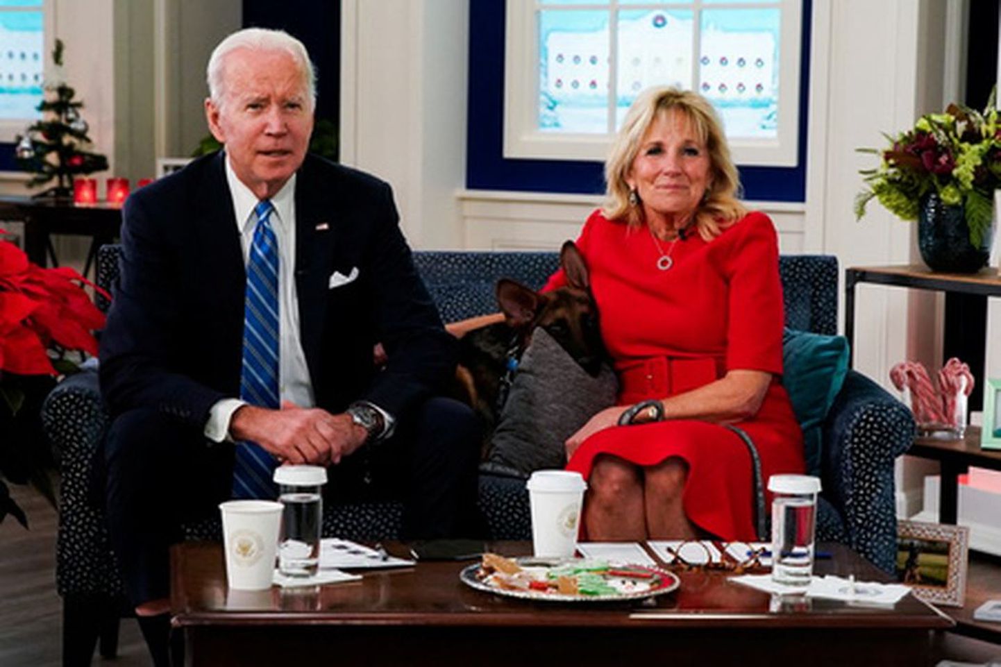 USA presidendi Joe Bideni jõulupöördumine koos abikaasa Jilli ja koerakutsika Commanderiga.