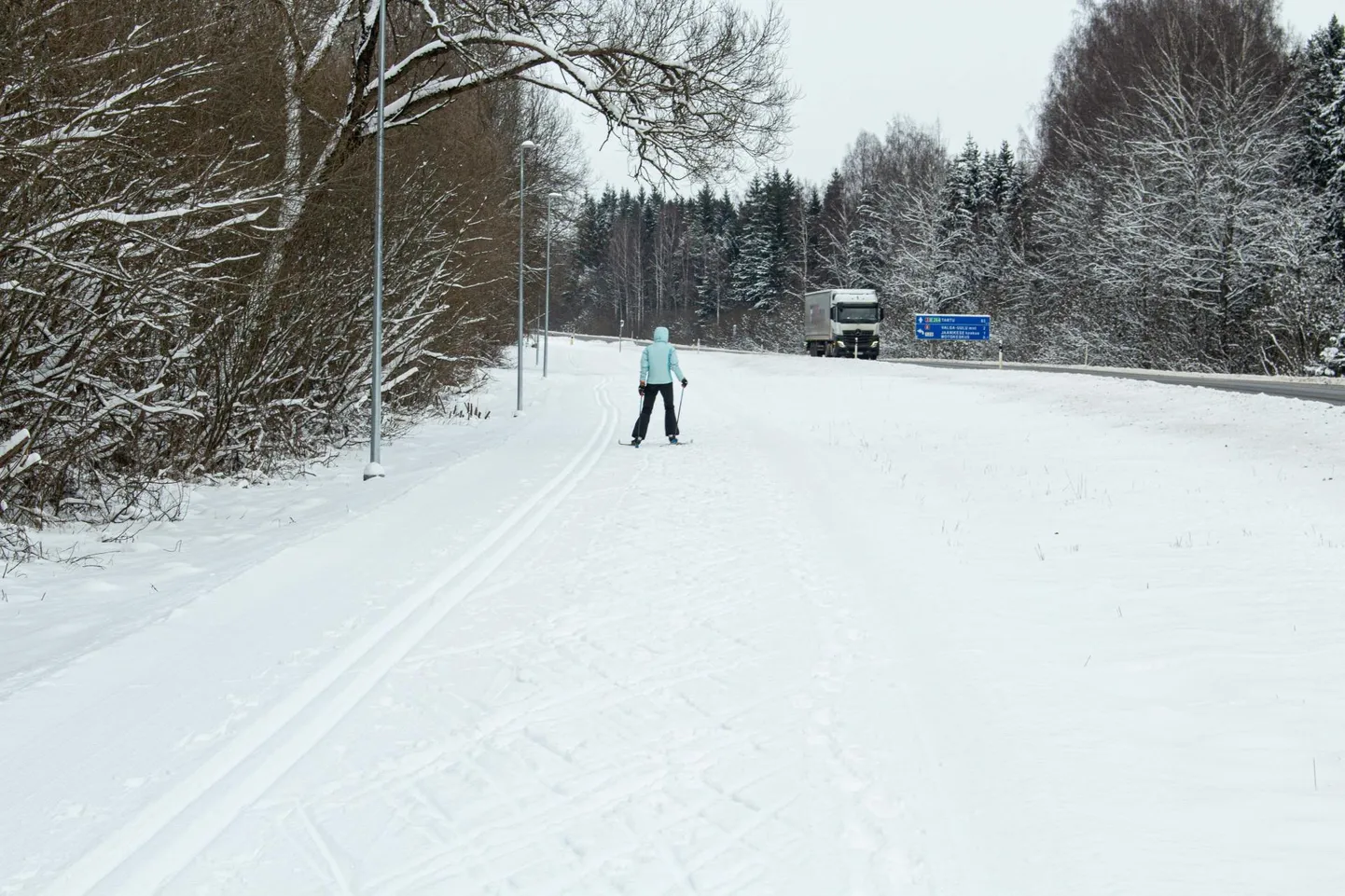 Suusarada Valgas Tartu maantee ääres