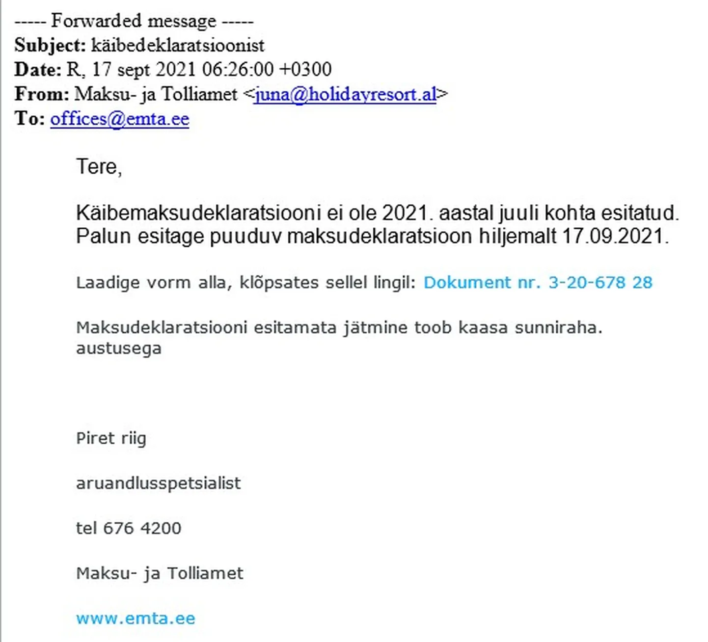 Näide õngitsuskirjast.