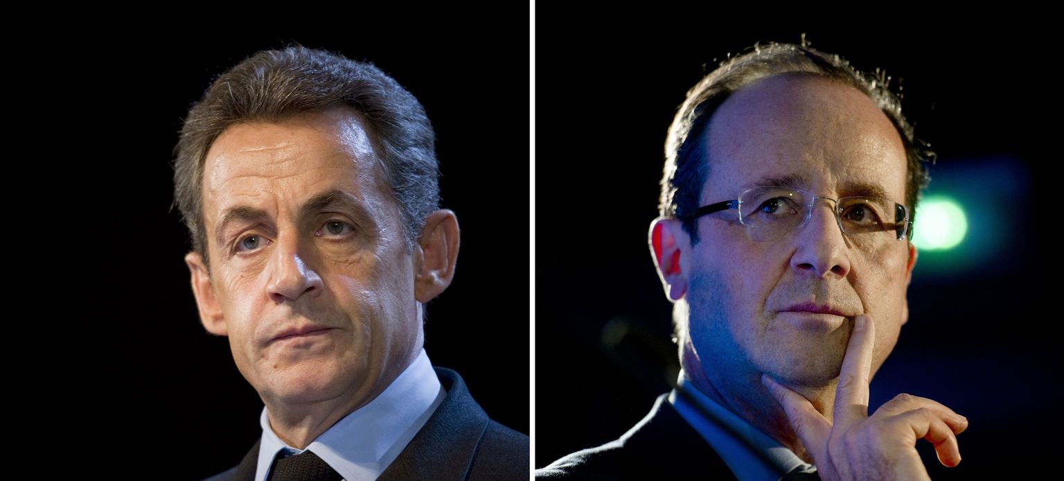Prantsuse president Nicolas Sarkozy (vasakul) ja sotsialistide presidendikandidaat François Hollande.