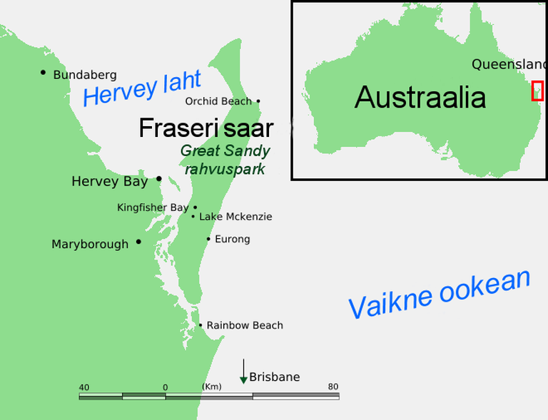 Austraalia Fraseri saar kaardil