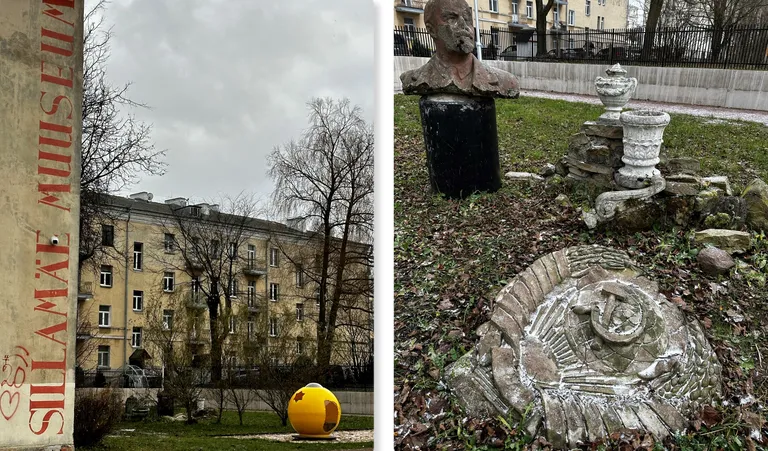 Детская площадка сделана в эстетике «Незнайки на луне», но содержит (невольную?) отсылку к Звезде Давида. Поодаль на земле лежит герб СССР, когда-то украшавший заводскую доску почета.