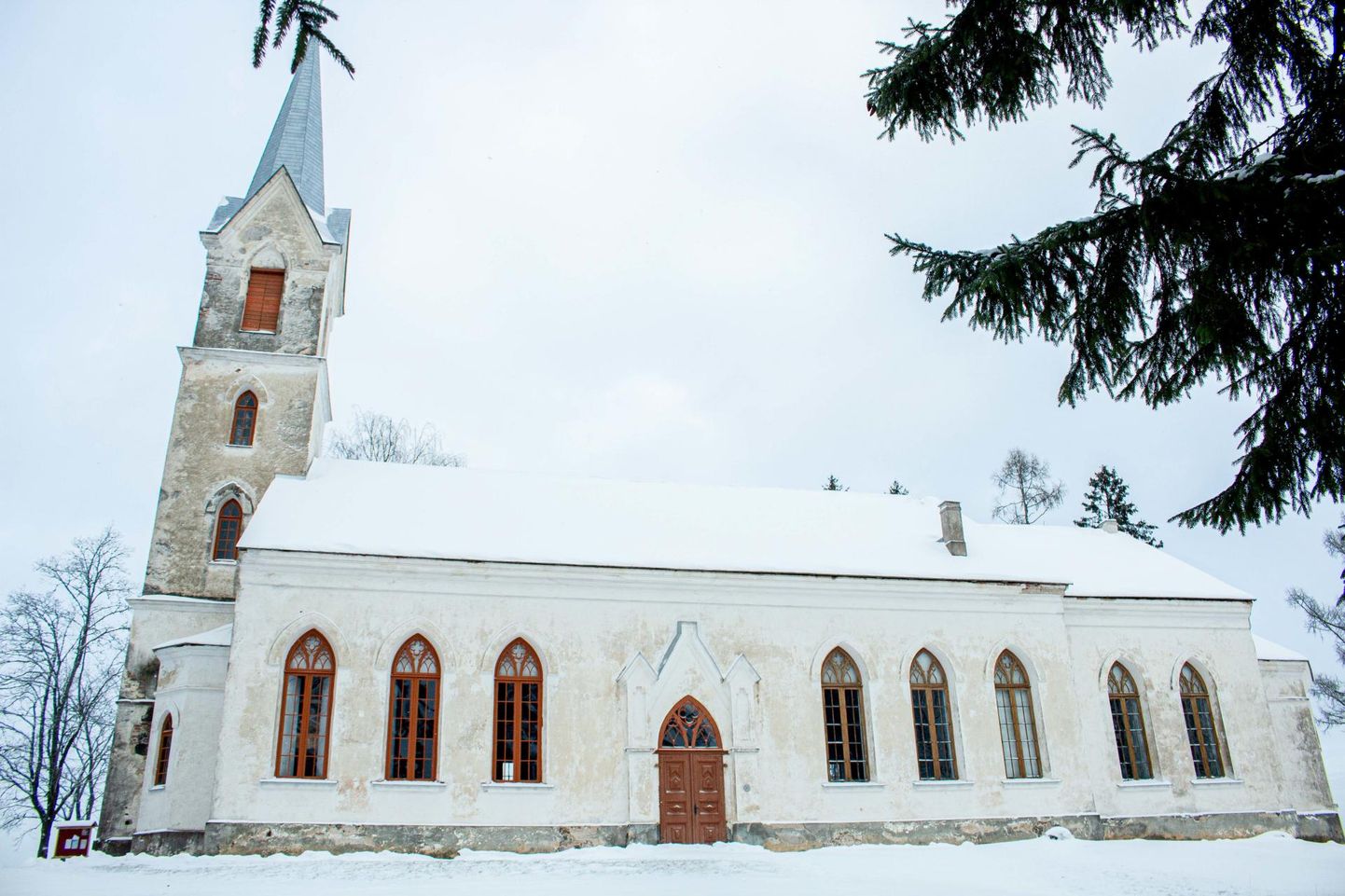 Aknarohkel Hargla kirikul sai mullu restaureeritud kolm lõunakülje akent (uksest vasemal) ning kaks käärkambri akent. Järge ootab veel 14 akent. tiit loim