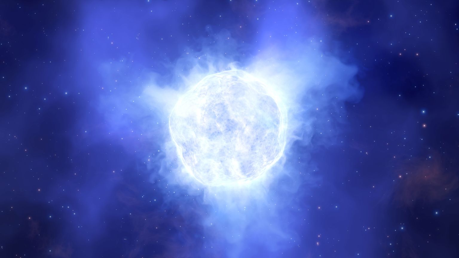 Kunstniku joonistus, milline võib Kinmani kääbusgalaktikas asuv hiiglaslik sinine täht välja näha